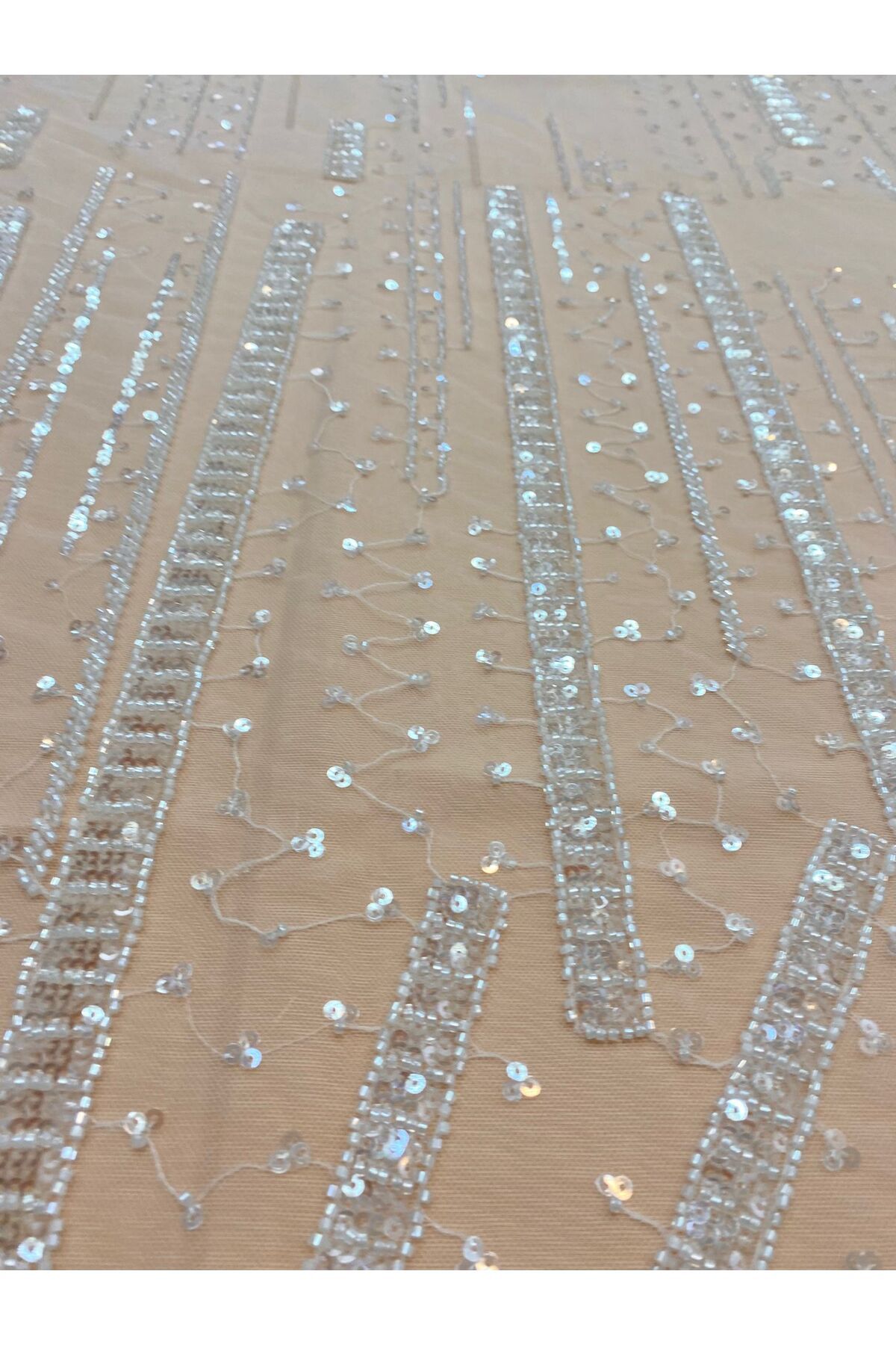 Luxuro-Ivory Lace with Linear Pattern, Beads and Sequins 5