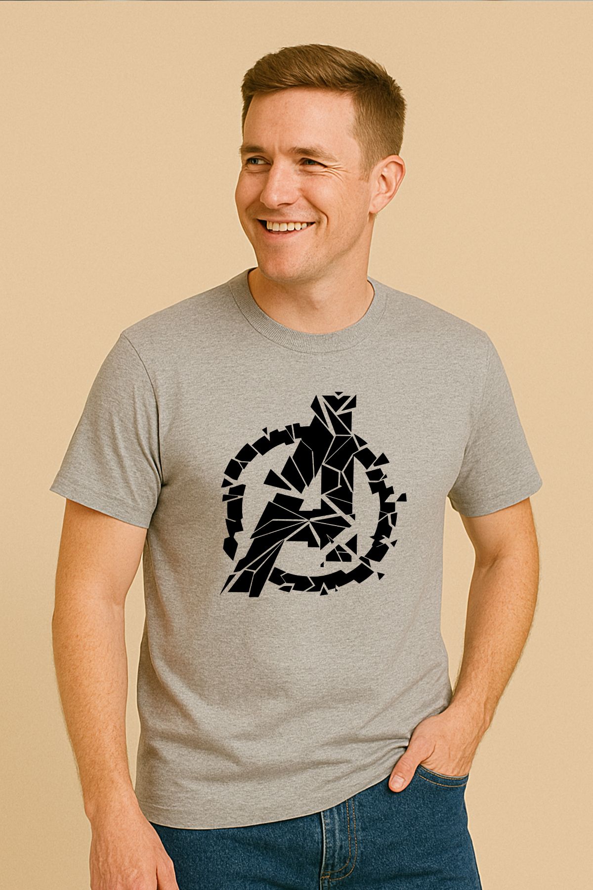uniqwo Unisex Avenger Baskılı %100 Pamuk Premium Regular T-Shirt