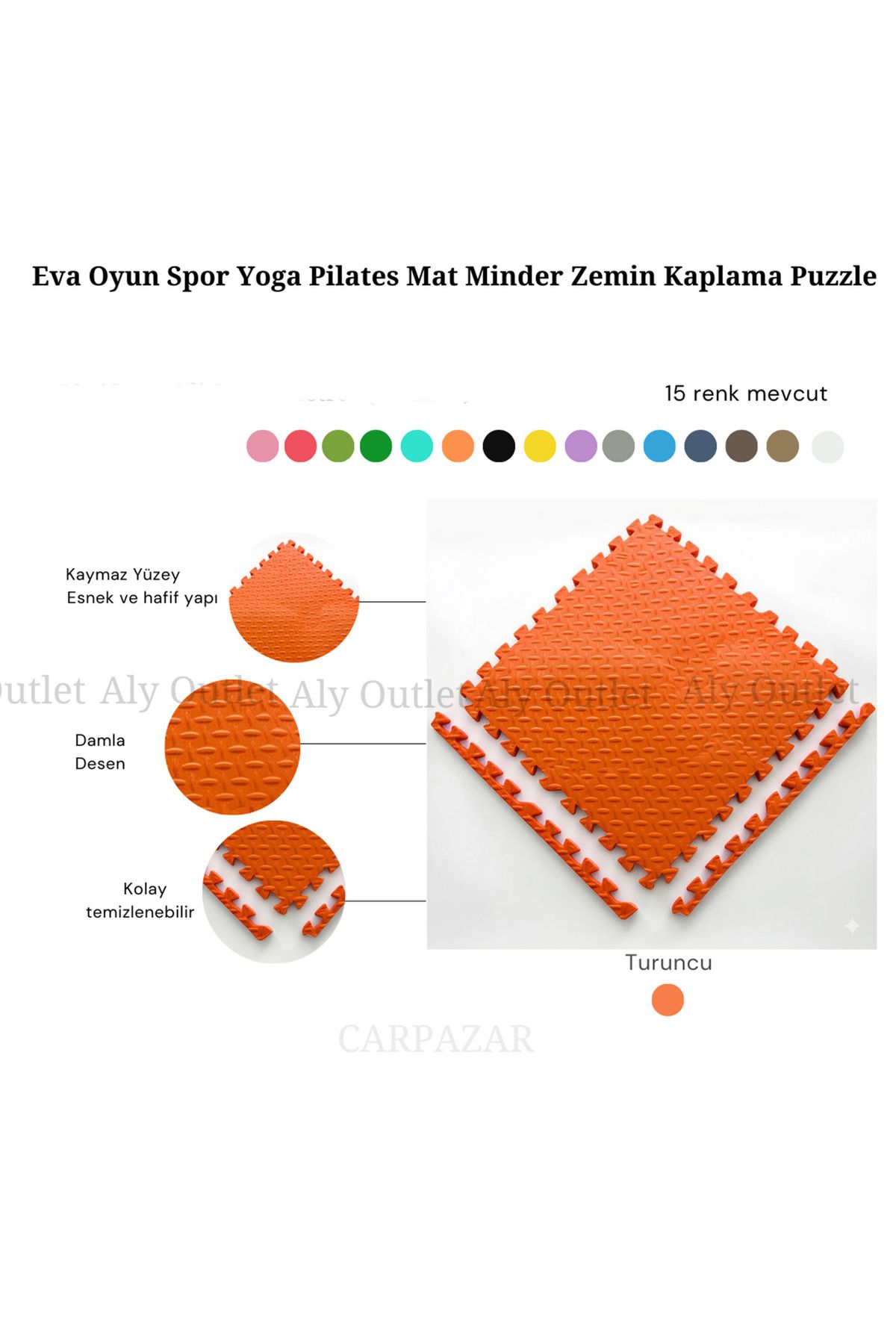 CARPAZAR 6'lı Set Zemin Kaplama Eva Tatami Minder Mat Oyun Spor Egzersiz Yoga Damla Desen 50x50 13mm 6 adet