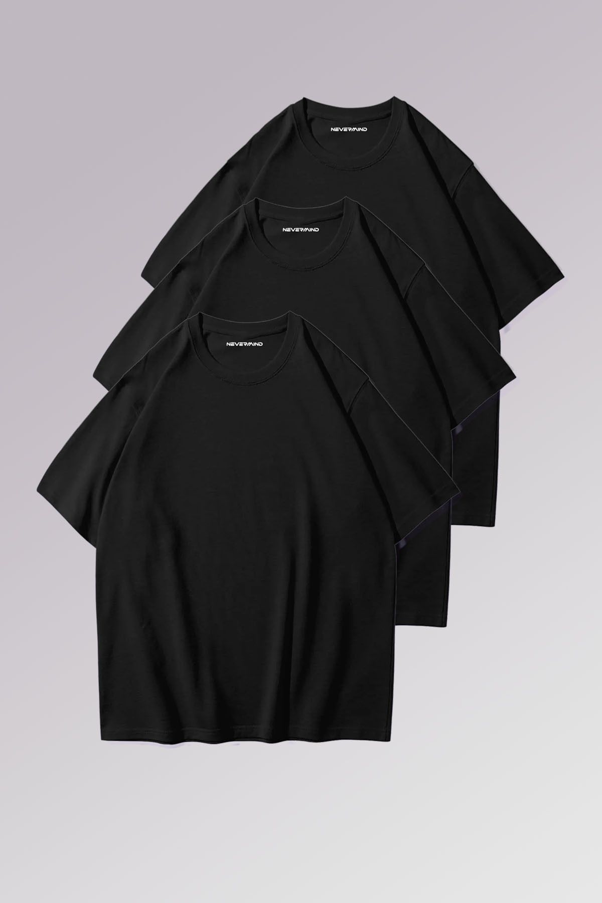 NEVERMIND Erkek & Kadın Siyah %100 Pamuklu 3’lü T-shirt Paketi