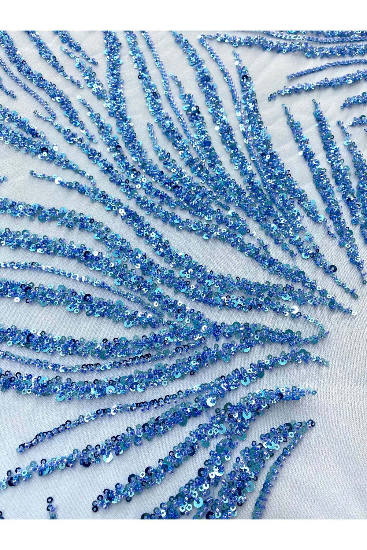 Luxuro-Sky Blue Couture Lace with Beads and Sequins 5