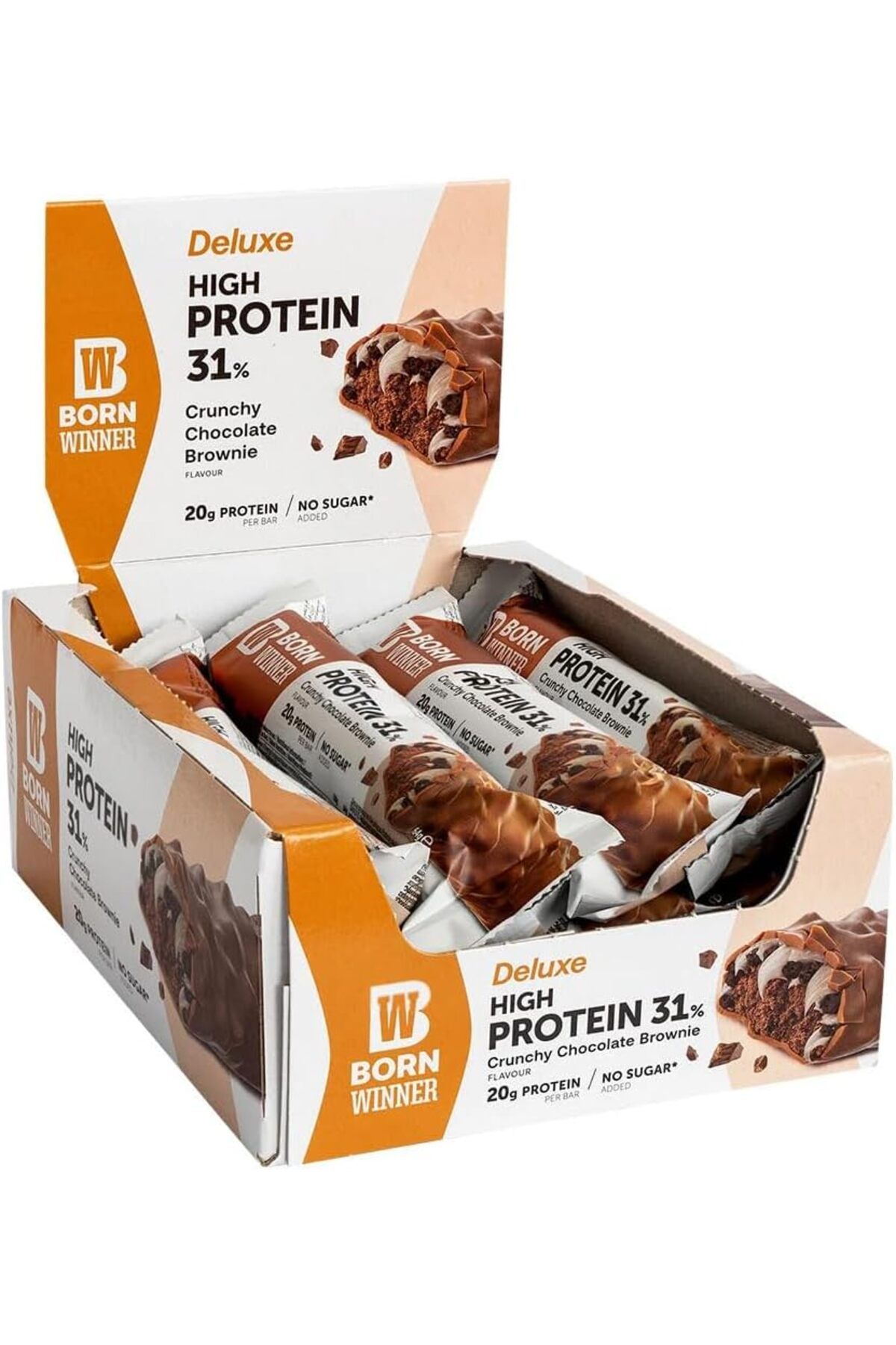 BORN WINNER Deluxe Protein Bar Box / 12 x 64 g CRUNCHY CHOCO BROWNIE HIGH PROTEIN CONTENT NO SUGAR