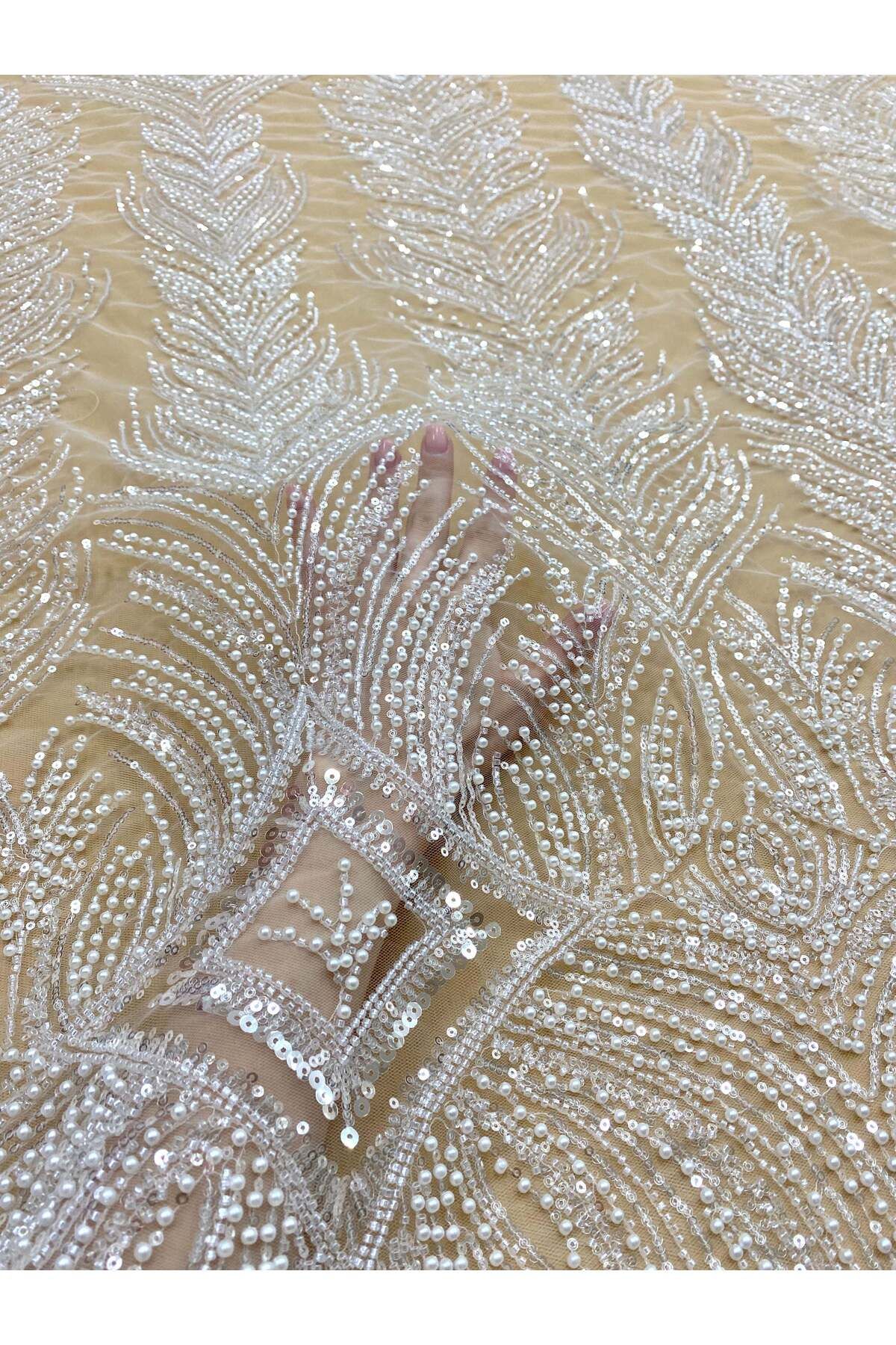 Luxuro-Couture Diamond Lace with Geometric Pattern, with Pearls, Beads and Sequins 2