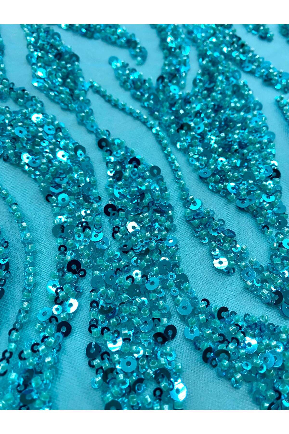 Luxuro-Turquoise Couture Lace with Strings, Beads and Sequins 2