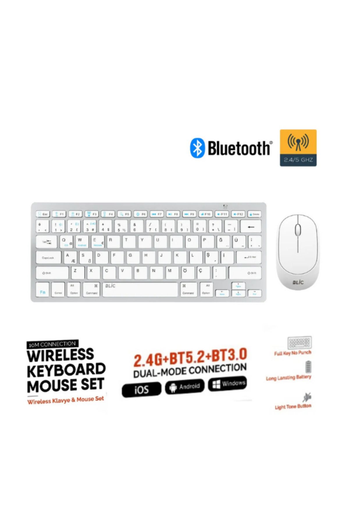 Hietech Kablosuz Mouse Zarif Sessiz Tasarım Dual Mode 2.4G+BT5.2 Klavye Mouse Set İos Android Windows Uyumlu