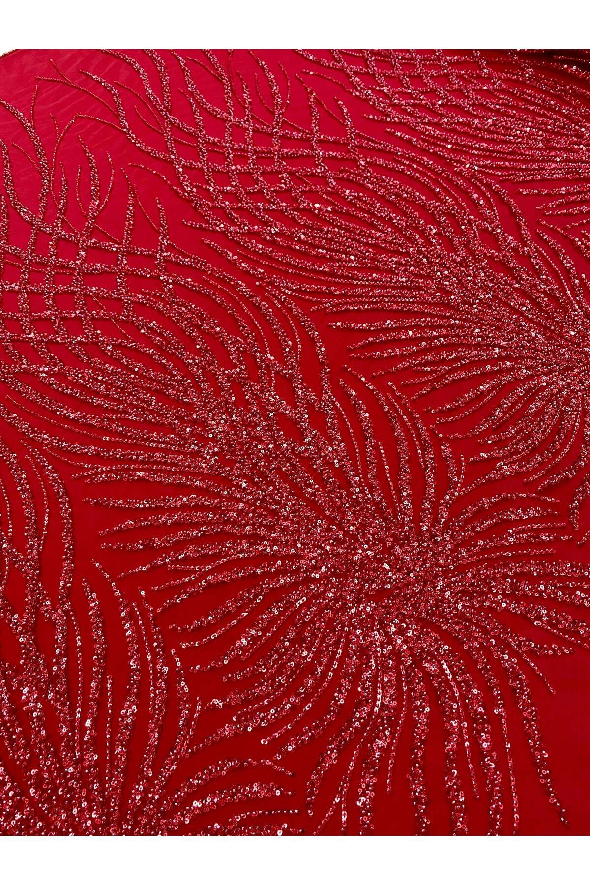 Luxuro-Red Couture Lace with Strings, Beads and Sequins 7