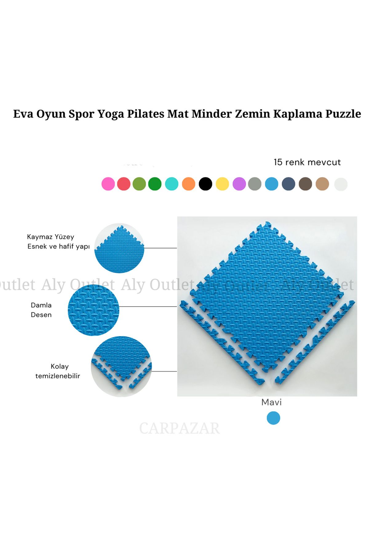 CARPAZAR 6'lı Set Zemin Kaplama Eva Tatami Minder Mat Oyun Spor Egzersiz Yoga Damla Desen 50x50 13mm 6 adet