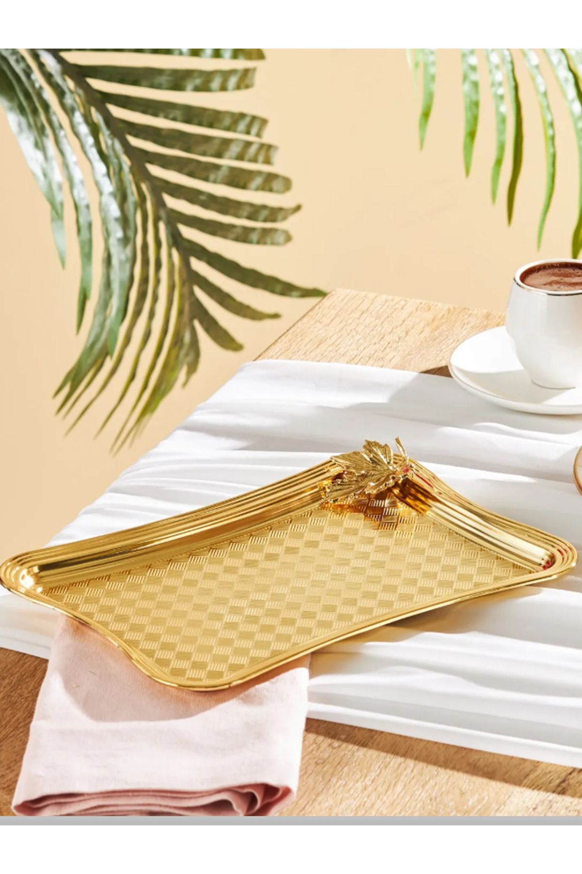 3D HOME Leafy Dikdörtgen Tepsi Gold