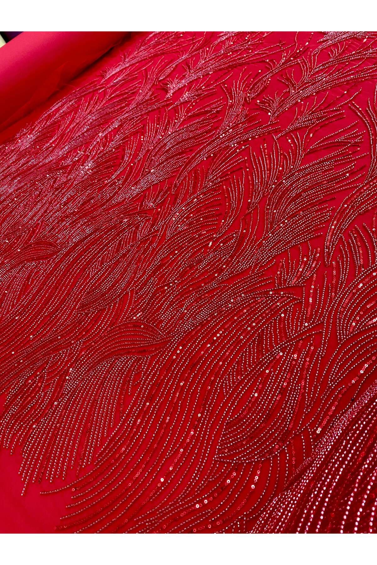 Luxuro-Red Couture Lace with Strings, Beads and Sequins 5