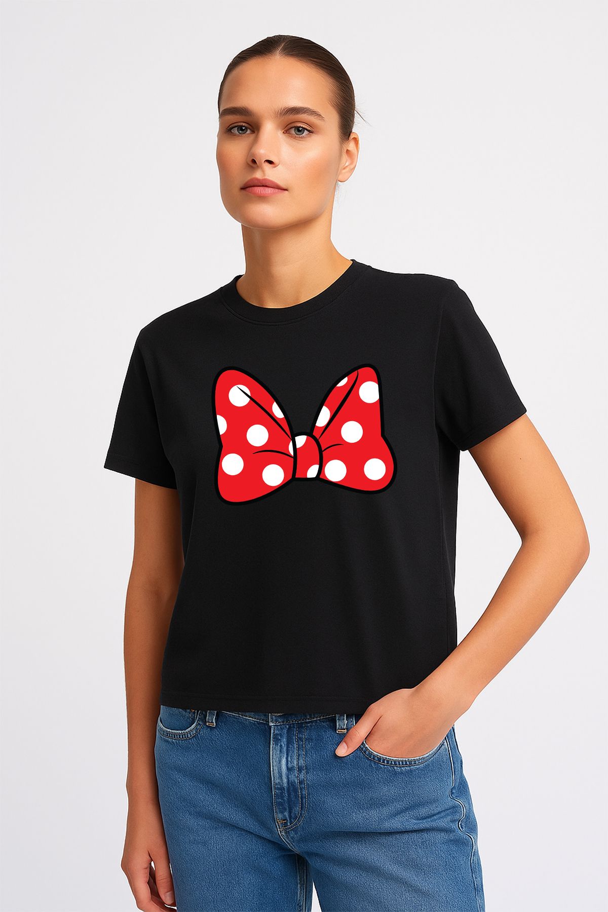 uniqwo Unisex Minnie Mouse Kurdele Baskılı Kadın %100 Pamuk Premium Regular T-Shirt