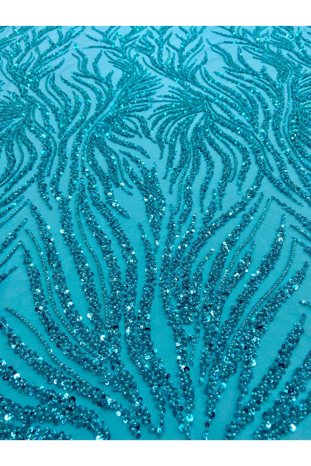 Luxuro-Turquoise Couture Lace with Strings, Beads and Sequins 5