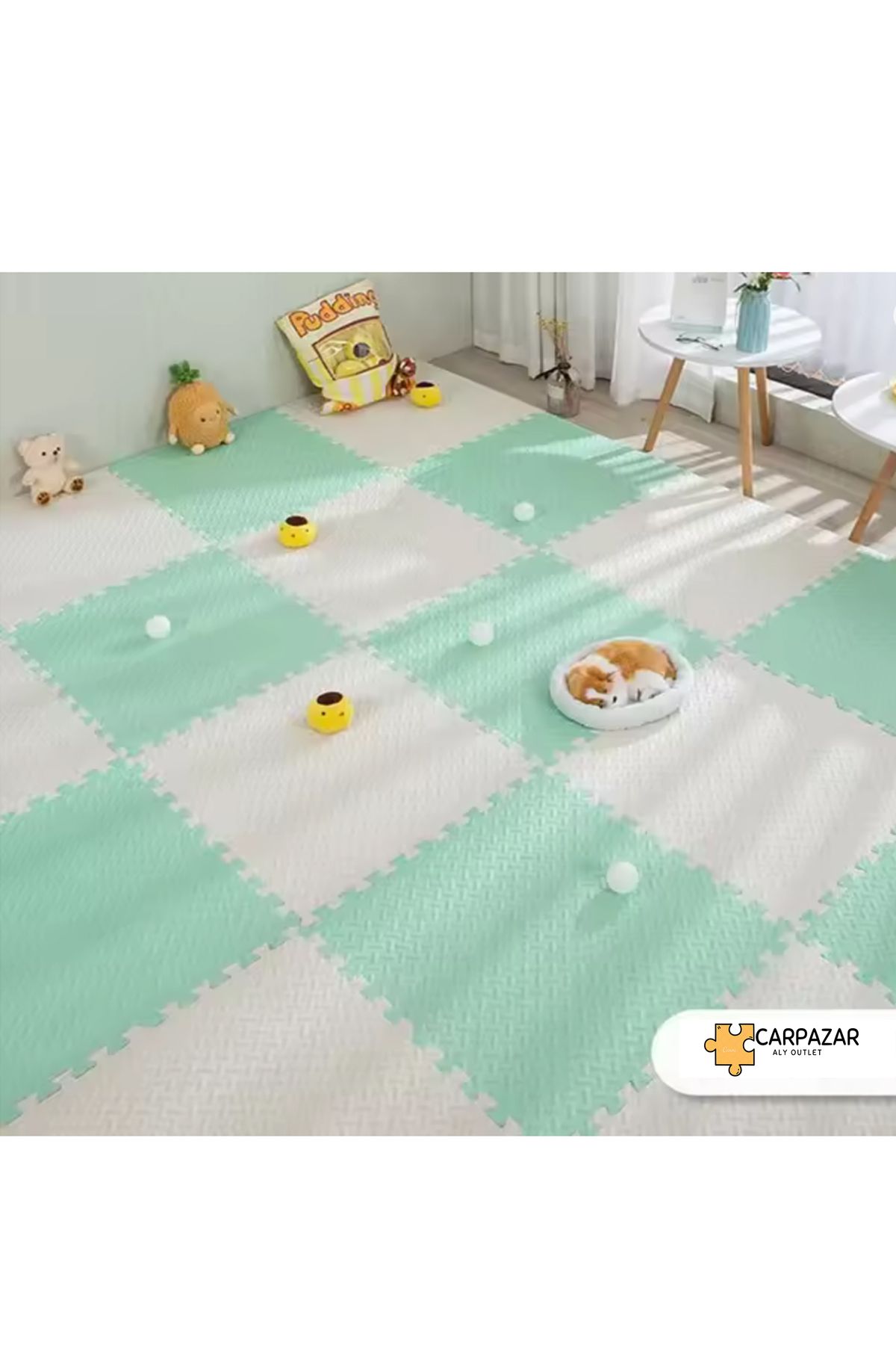 CARPAZAR 6'lı Set Zemin Kaplama Eva Tatami Minder Mat Oyun Spor Egzersiz Yoga Damla Desen 50x50 13mm 6 adet