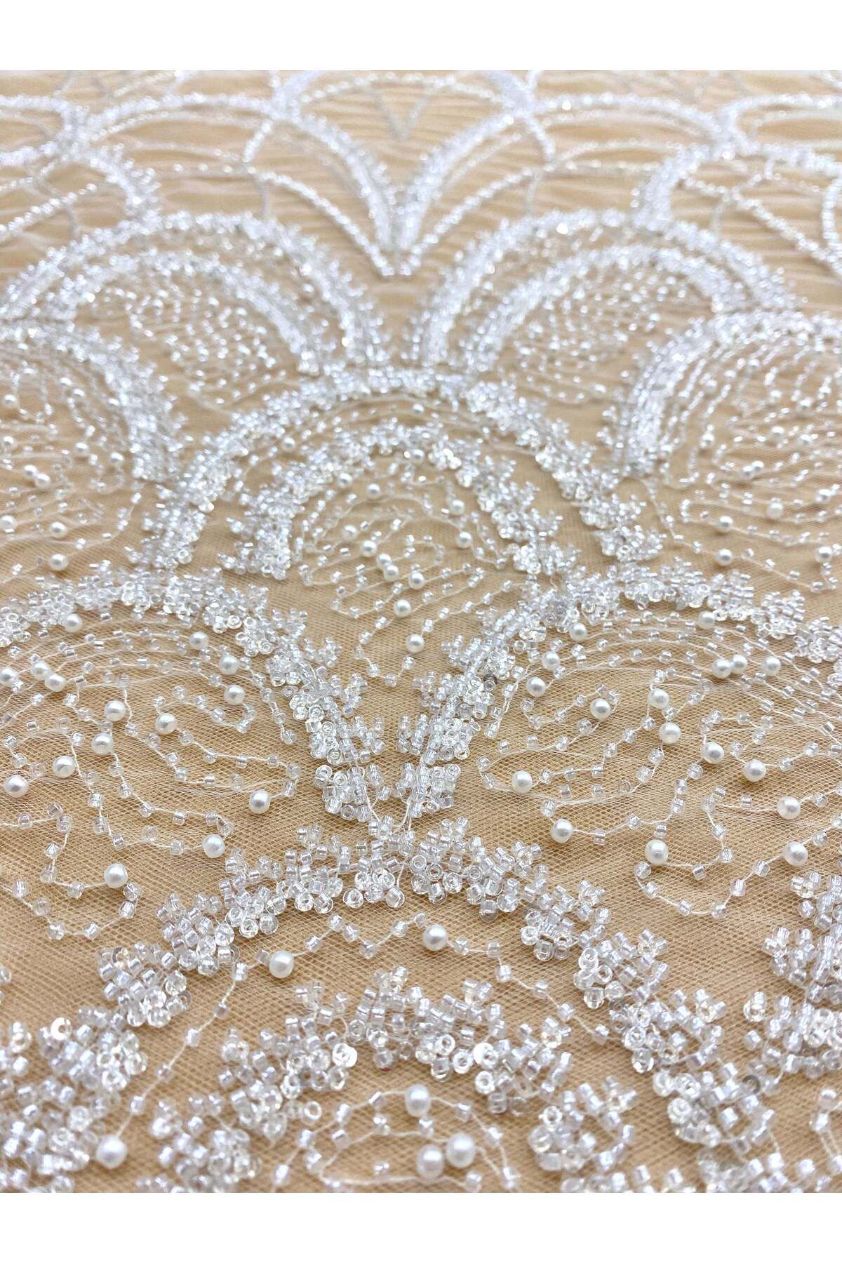 Luxuro-Couture Diamond Lace with Geometric Pattern, with Pearls, Beads and Sequins 3