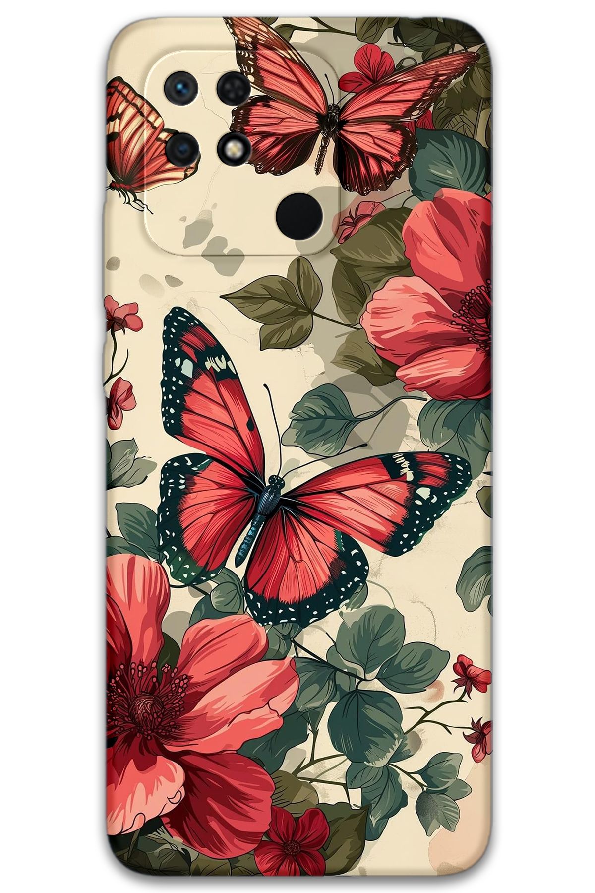 Gramaphone Xiaomi Redmi 10c Uyumlu Kelebek Desenli Telefon Kılıfı + Ekran Koruyucu - 5795