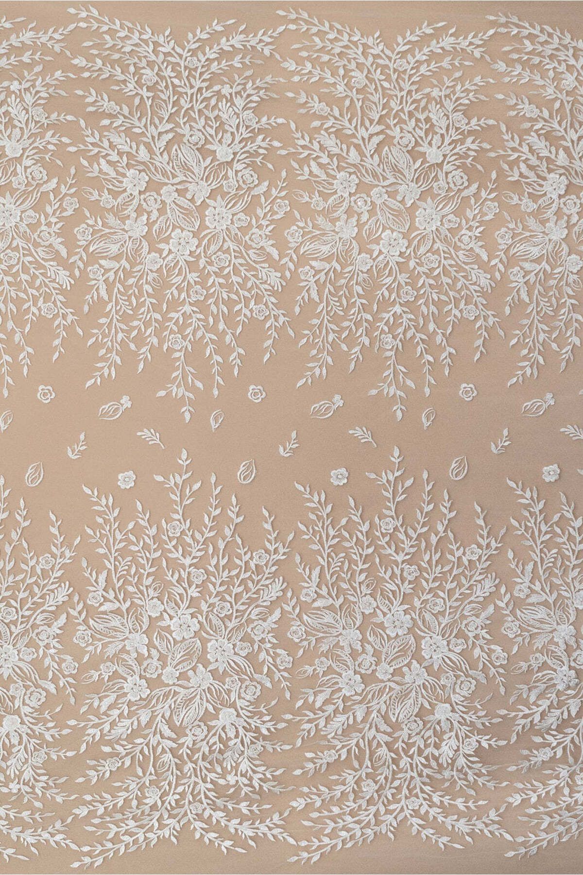 Luxuro-Lace with Flower and Leaf Pattern, with Crystals, Pearls and Sequins 1