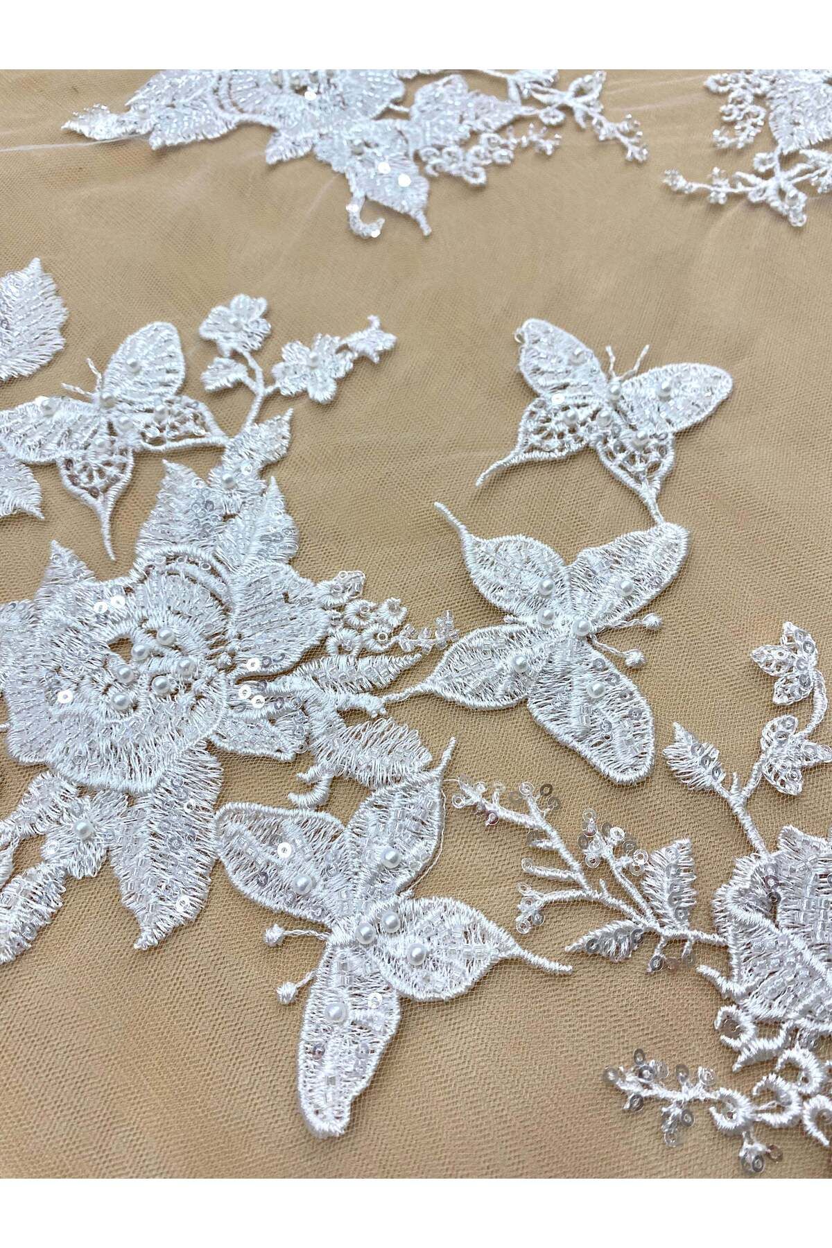 Luxuro-Couture Lace with Butterfly Pattern, with Pearls, Beads and Sequins 4