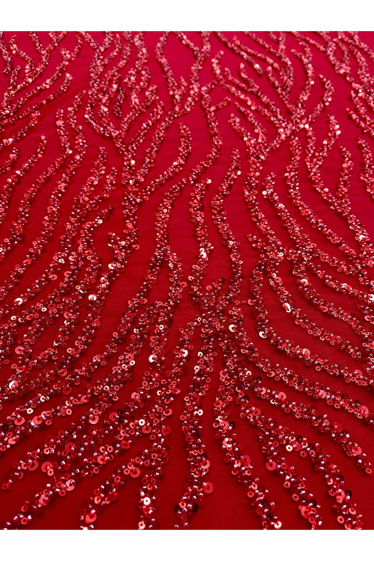Luxuro-Red Couture Lace with Strings, Beads and Sequins 4