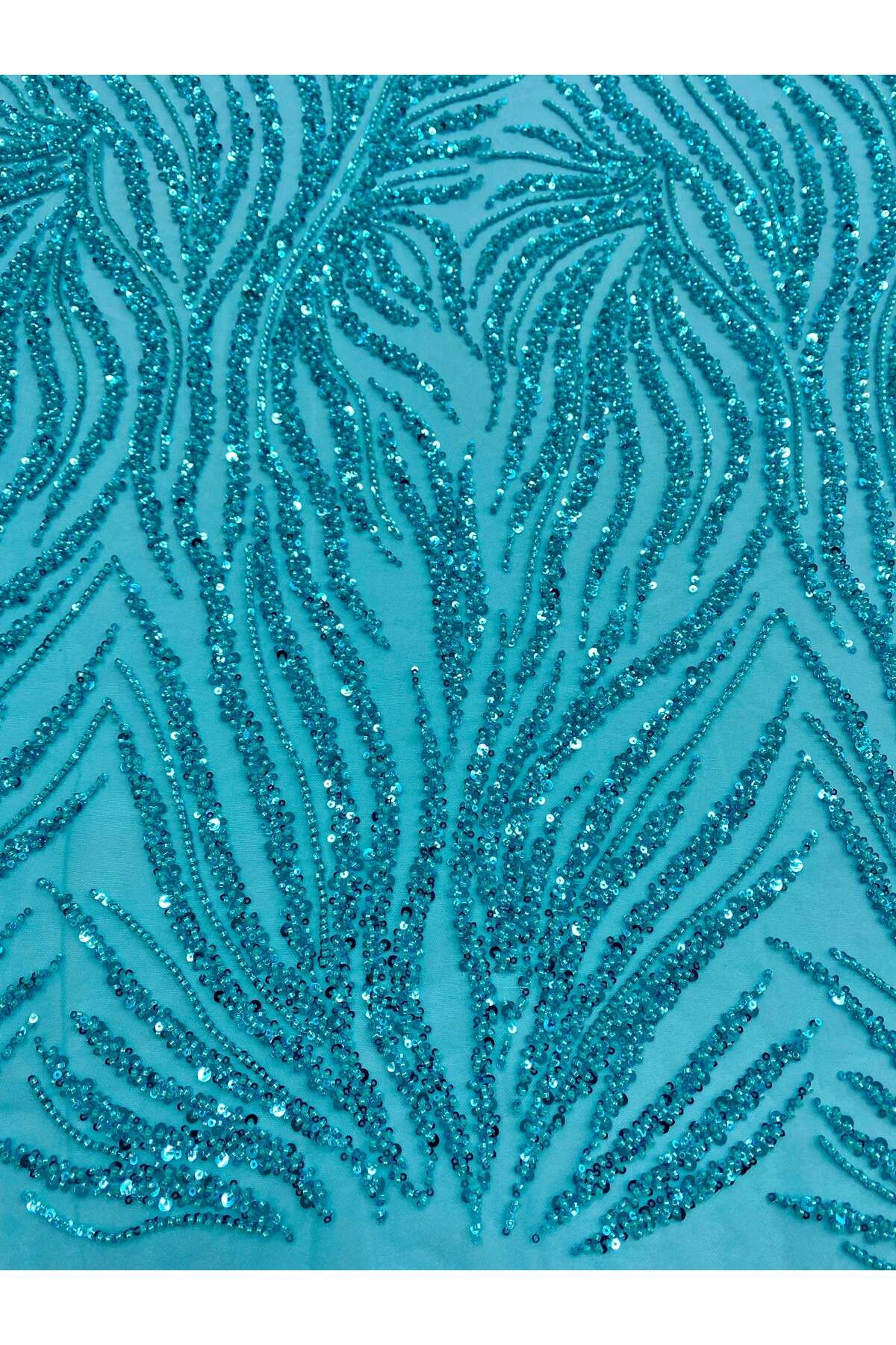 Luxuro-Turquoise Couture Lace with Strings, Beads and Sequins 6