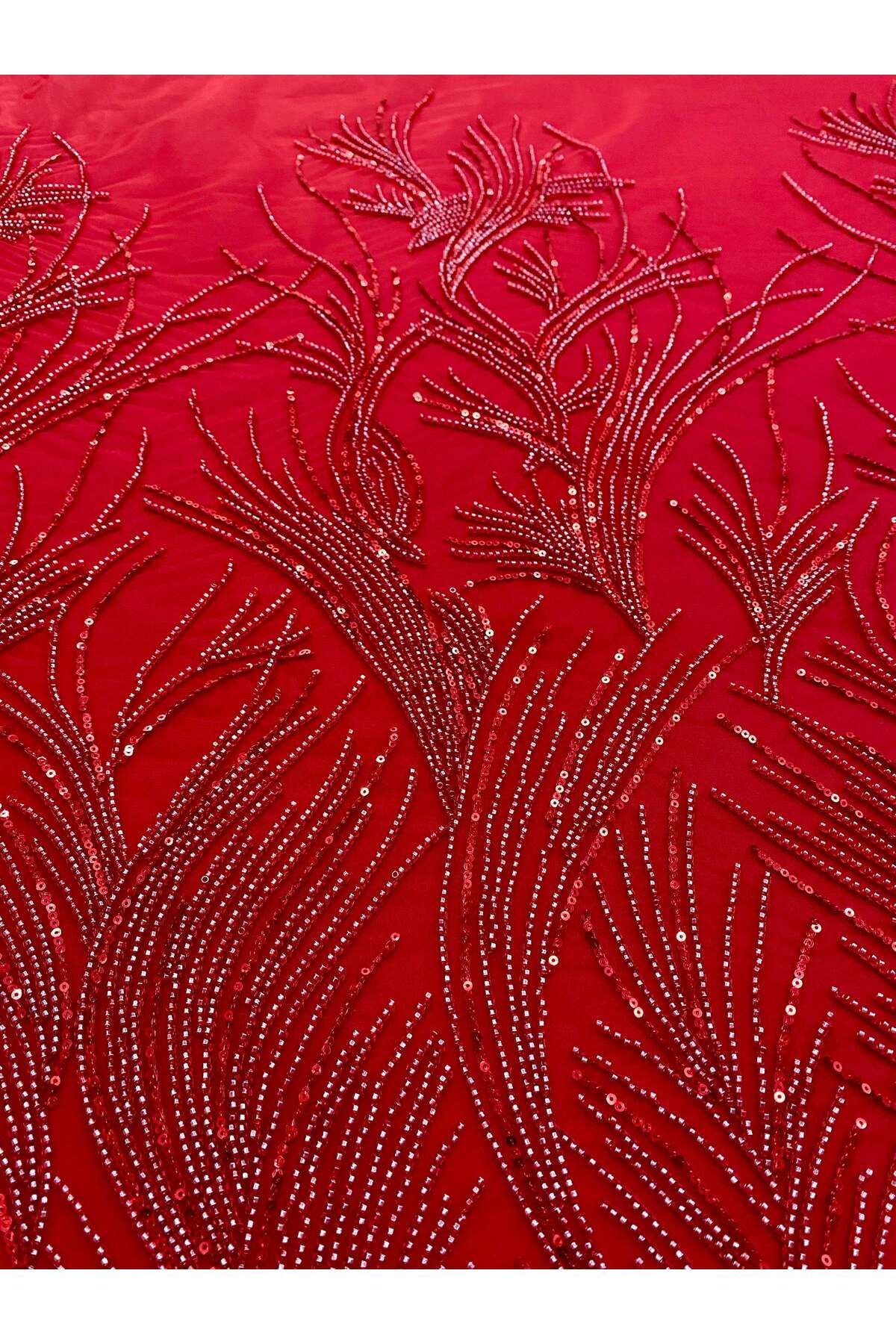 Luxuro-Red Couture Lace with Strings, Beads and Sequins 7