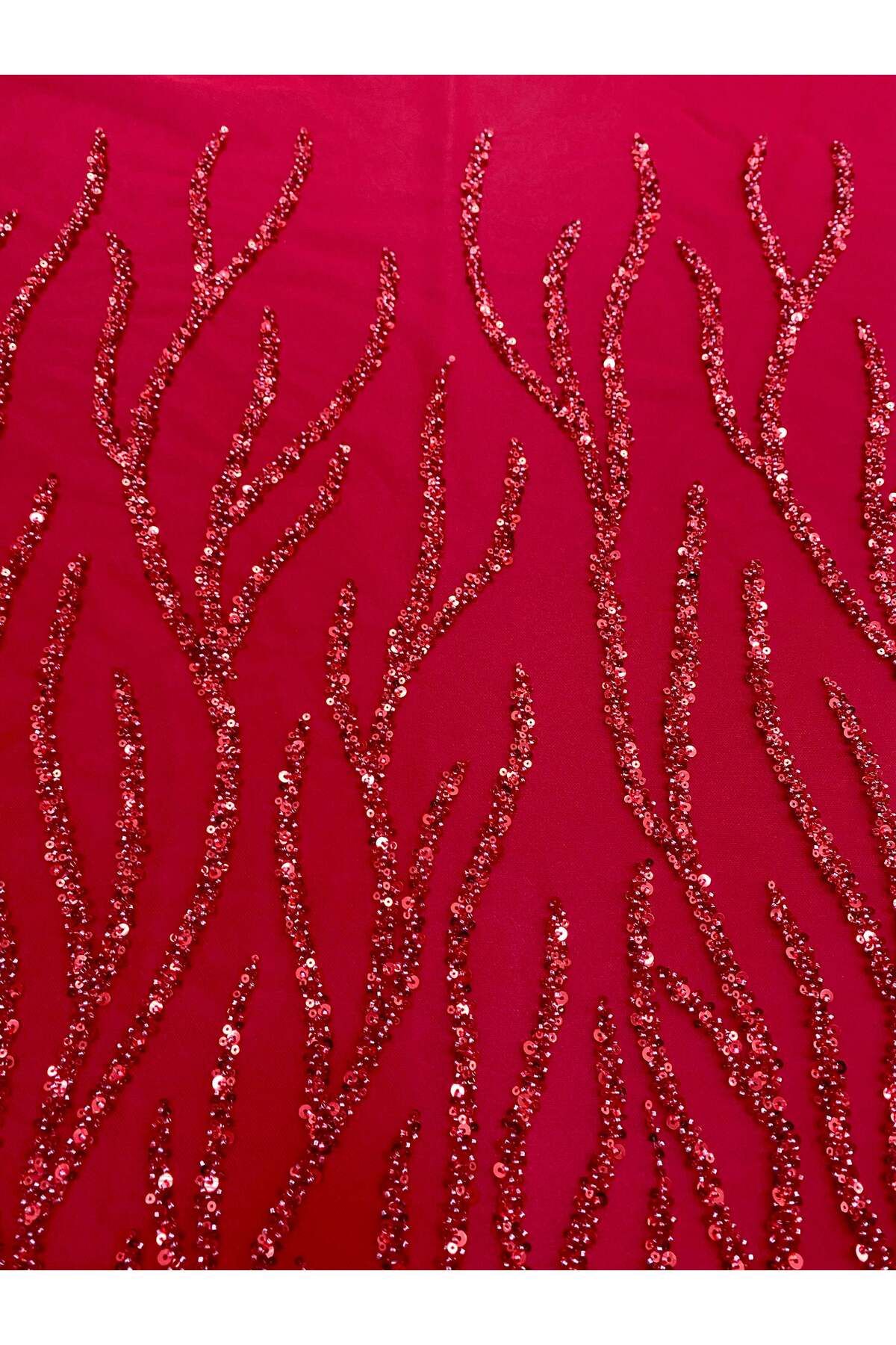 Luxuro-Red Couture Lace with Strings, Beads and Sequins 3