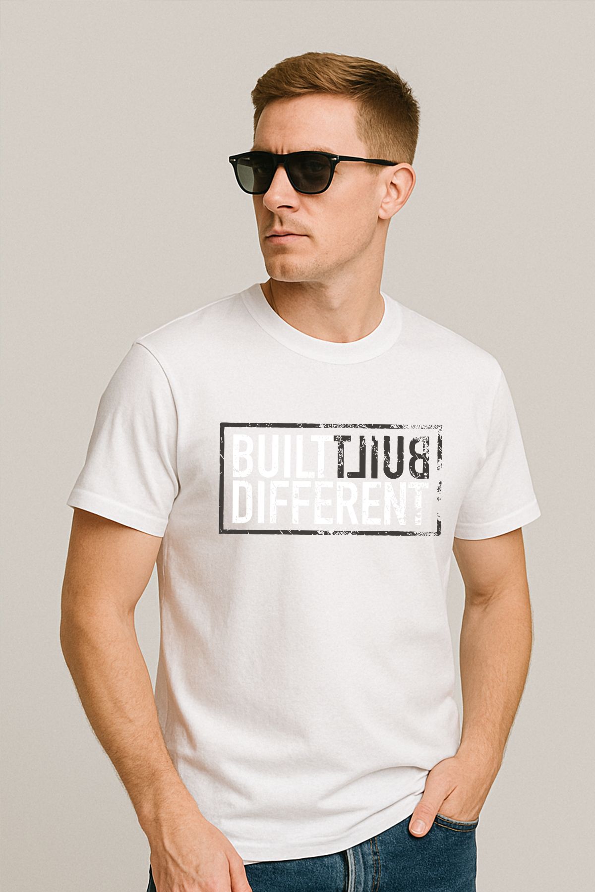 uniqwo Unisex Built Different Baskılı Motivasyon %100 Pamuk Premium Regular T-Shirt