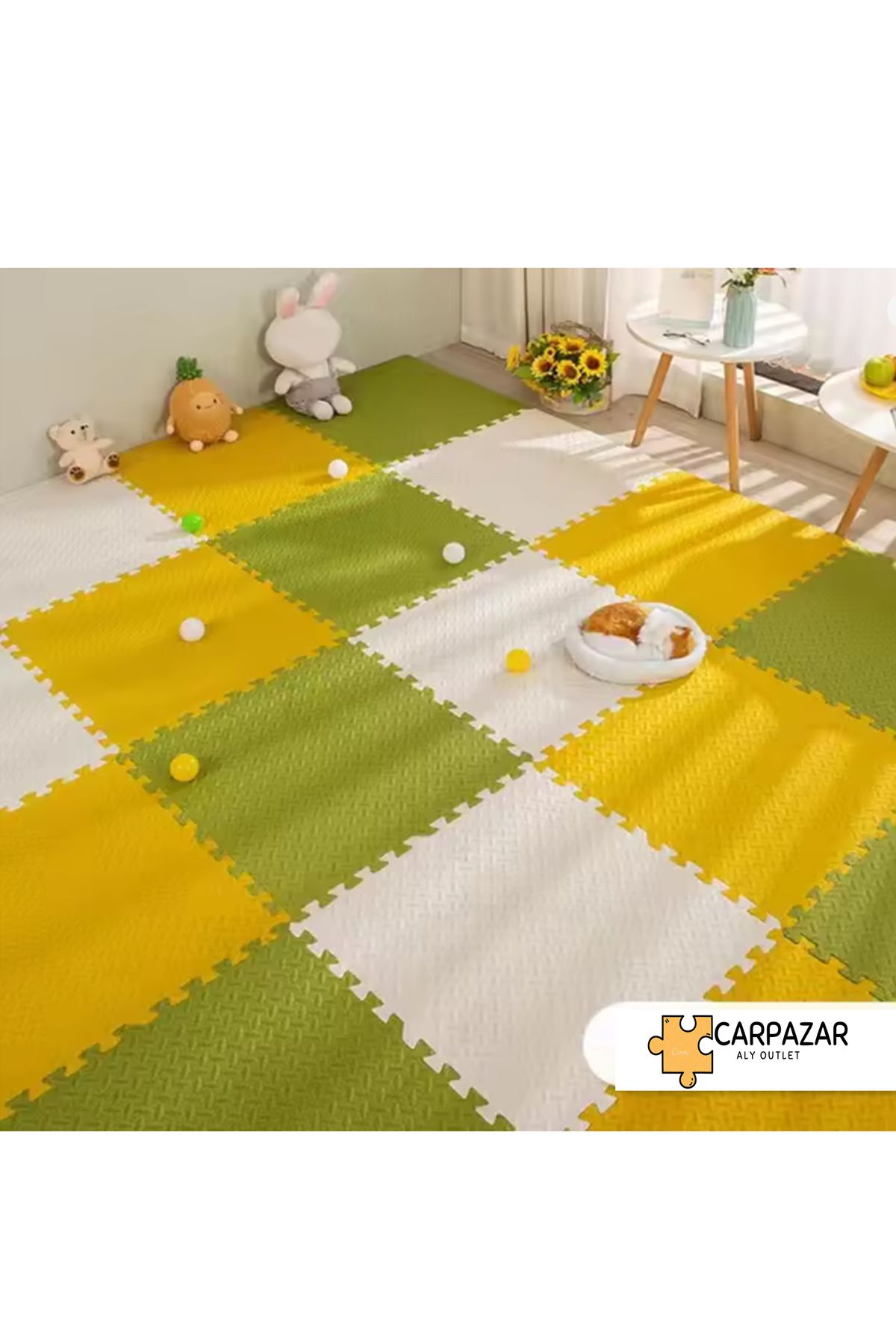 CARPAZAR 6'lı Set Zemin Kaplama Eva Tatami Minder Mat Oyun Spor Egzersiz Yoga Damla Desen 50x50 13mm 6 adet