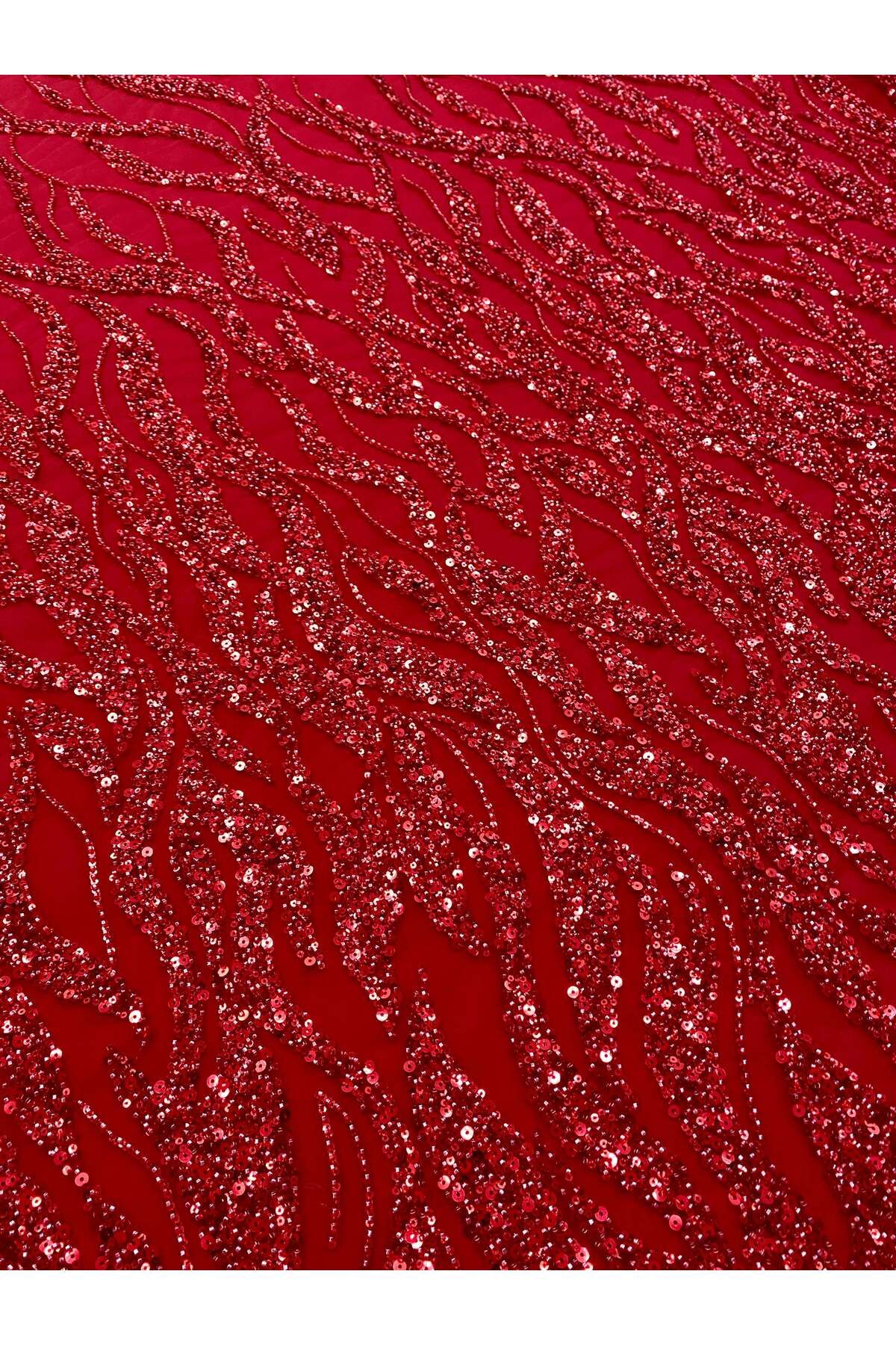 Luxuro-Red Couture Lace with Strings, Beads and Sequins 3