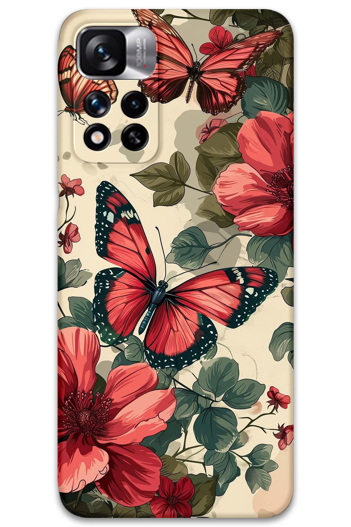 Gramaphone Xiaomi Redmi Note 11 Pro Plus 5G Uyumlu Kelebek Desenli Telefon Kılıfı + Ekran Koruyucu - 5795