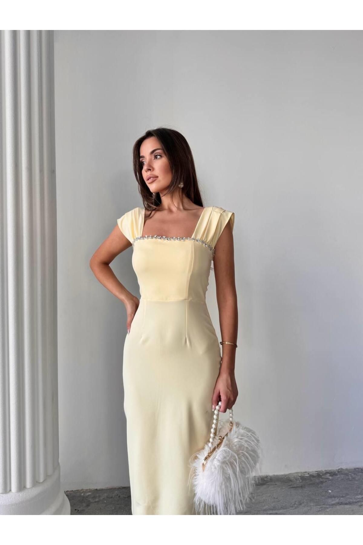 conconmoda Elenor Uzun Atlas Elbise