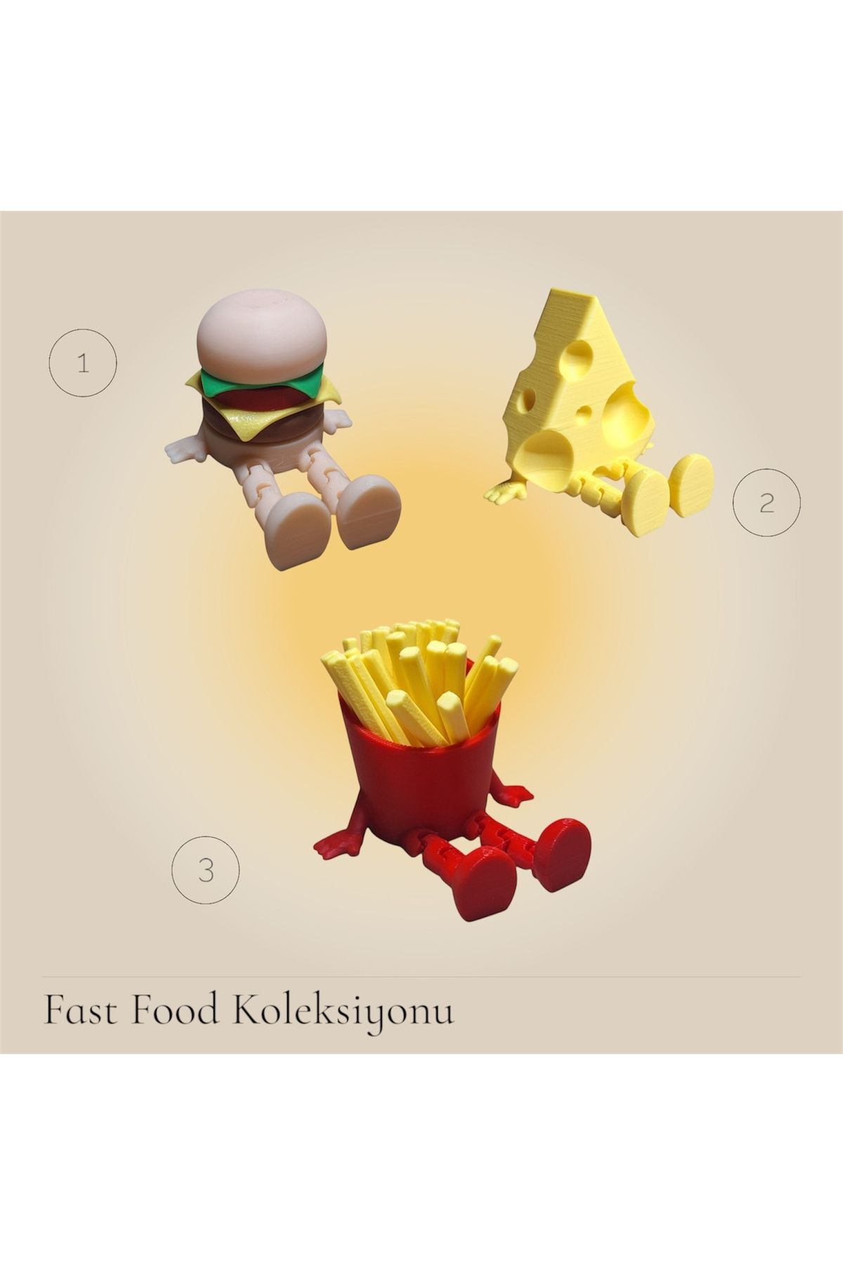3DUNİVERSEOFMODELS Dekoratif Fast Food 3’lü set