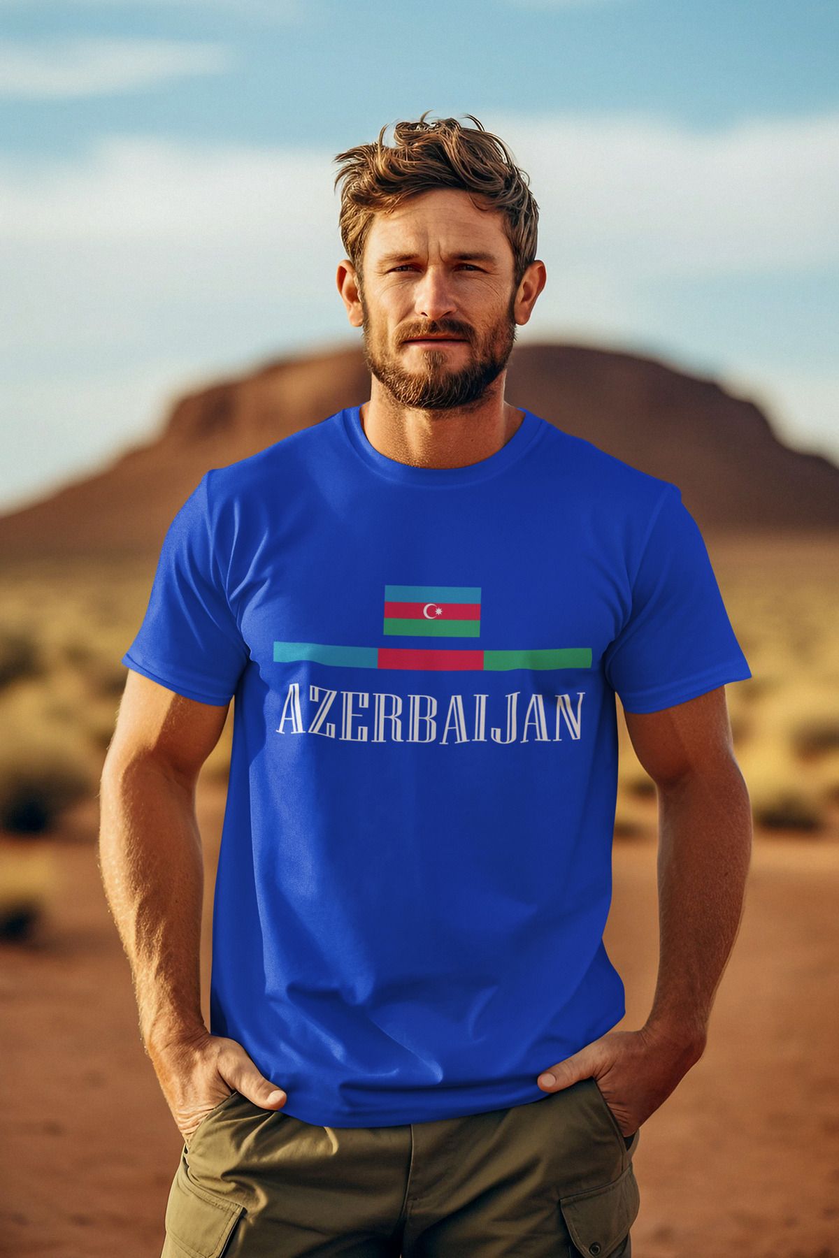 Biy Store Azerbeycan milli takım forma baskılı unisex kısa kollu kadın erkek tişört t-shirt