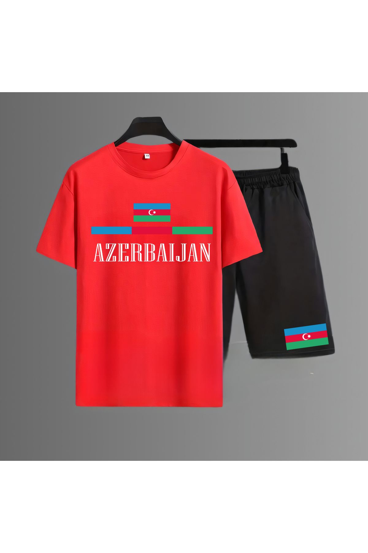 Biy Store Azerbeycan milli takım forma baskılı unisex kısa kollu kadın erkek tişört t-shirt şort takımı