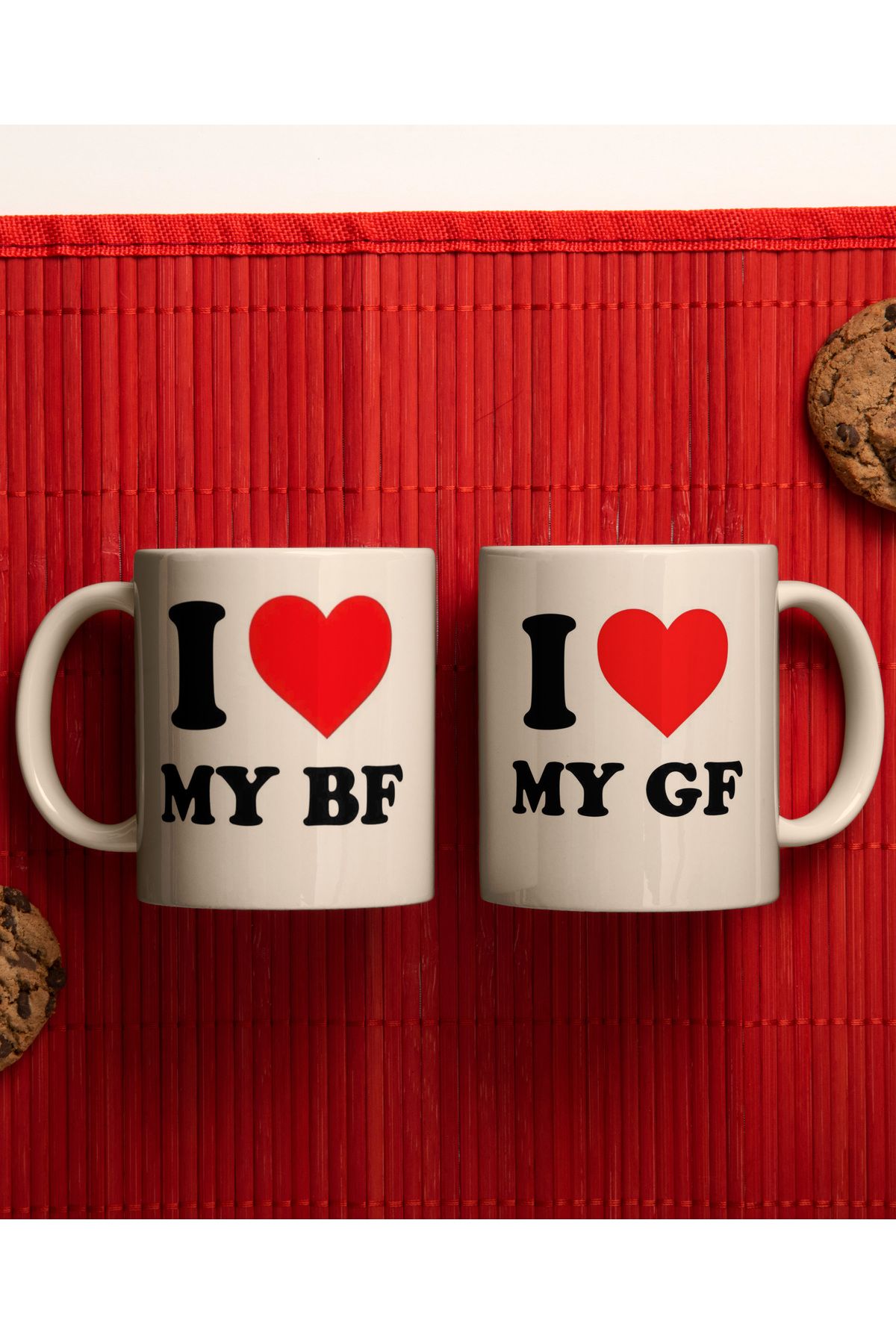 Ayabak Kupa Bardak - 2'li I Love My GF ve I Love My BF Sevgili Desenli Kupa Bardak - Hediyelik Kupa Bardak