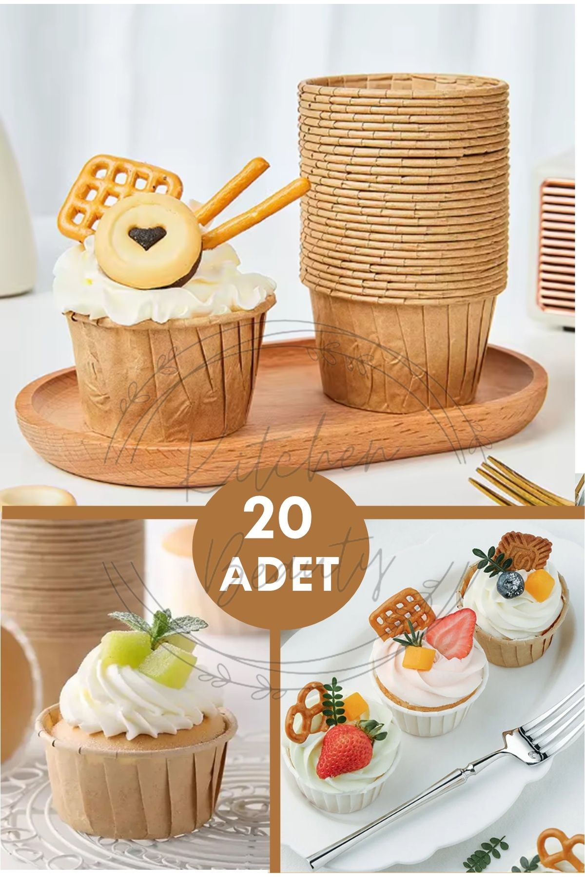 Kitchen Beauty 20'li Kraft Muffin Cupcake Kalıbı Kek Kapsülü Naturel Kek Kalıbı , Safari Konsept , Airfryer Uyumlu