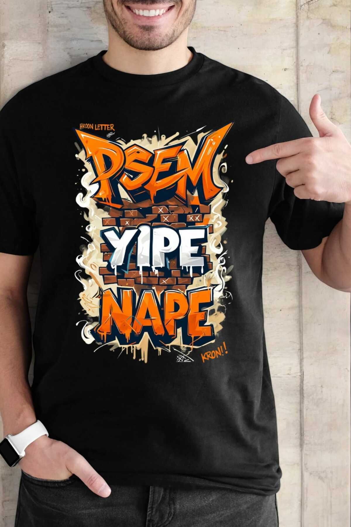 DZİWAWA Adige Duvar Yazı Baskılı Çerkes Erkek T shirt