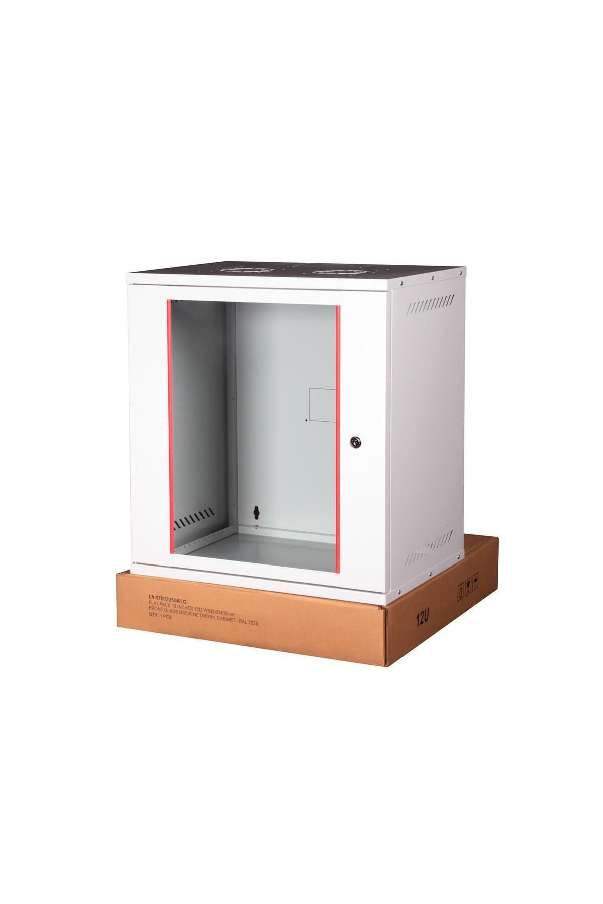 Lande - 12U 19" Cam Kapaklı Duvar Tipi Rack Kabinet – Genişlik: 544 mm | Derinlik: 400 mm – Açık Gri