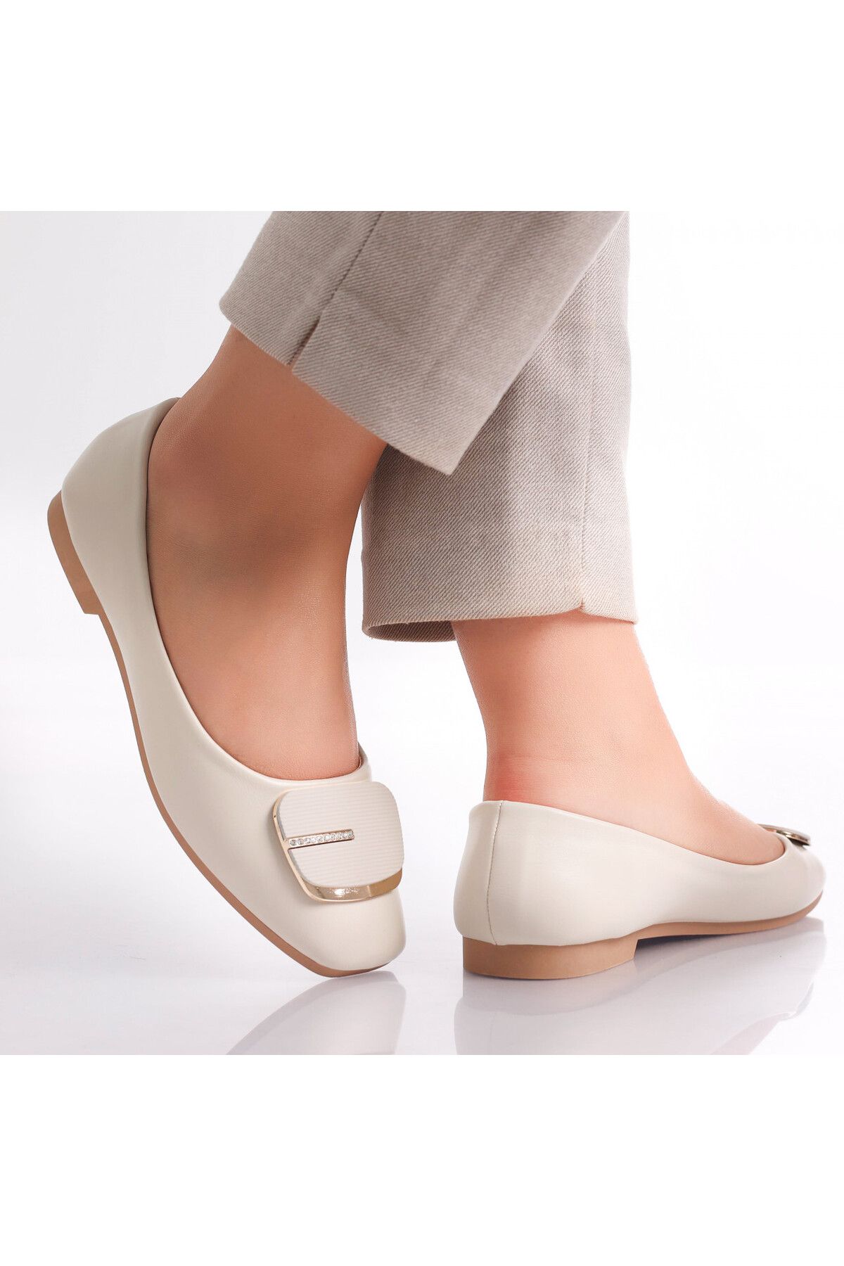 MODA STİL-Women's Beige Ballerinas Made of Eco-Leather Eselin, 36 3