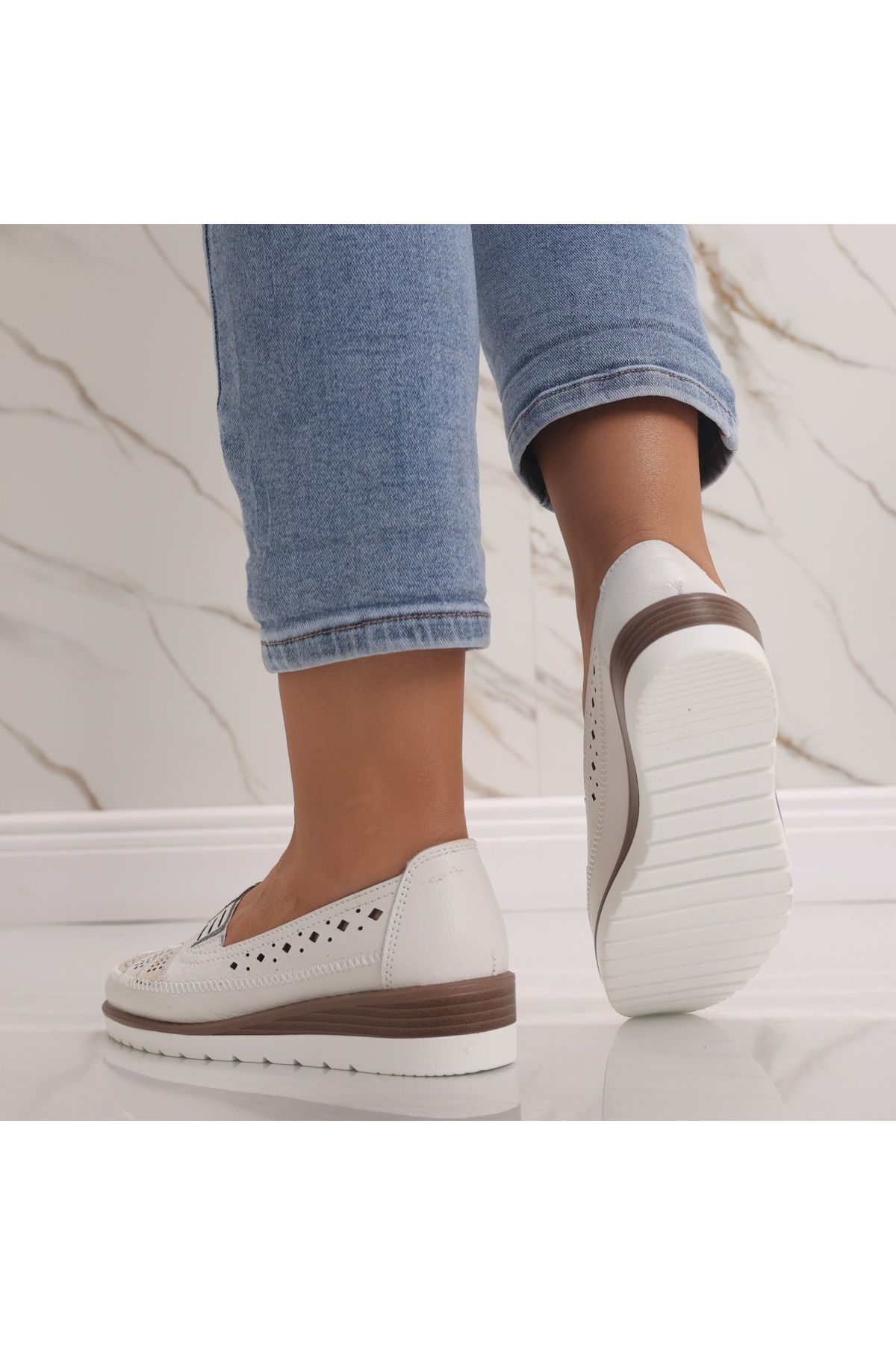 MODA STİL-Women's casual white shoes made of natural leather Saina, 39 6