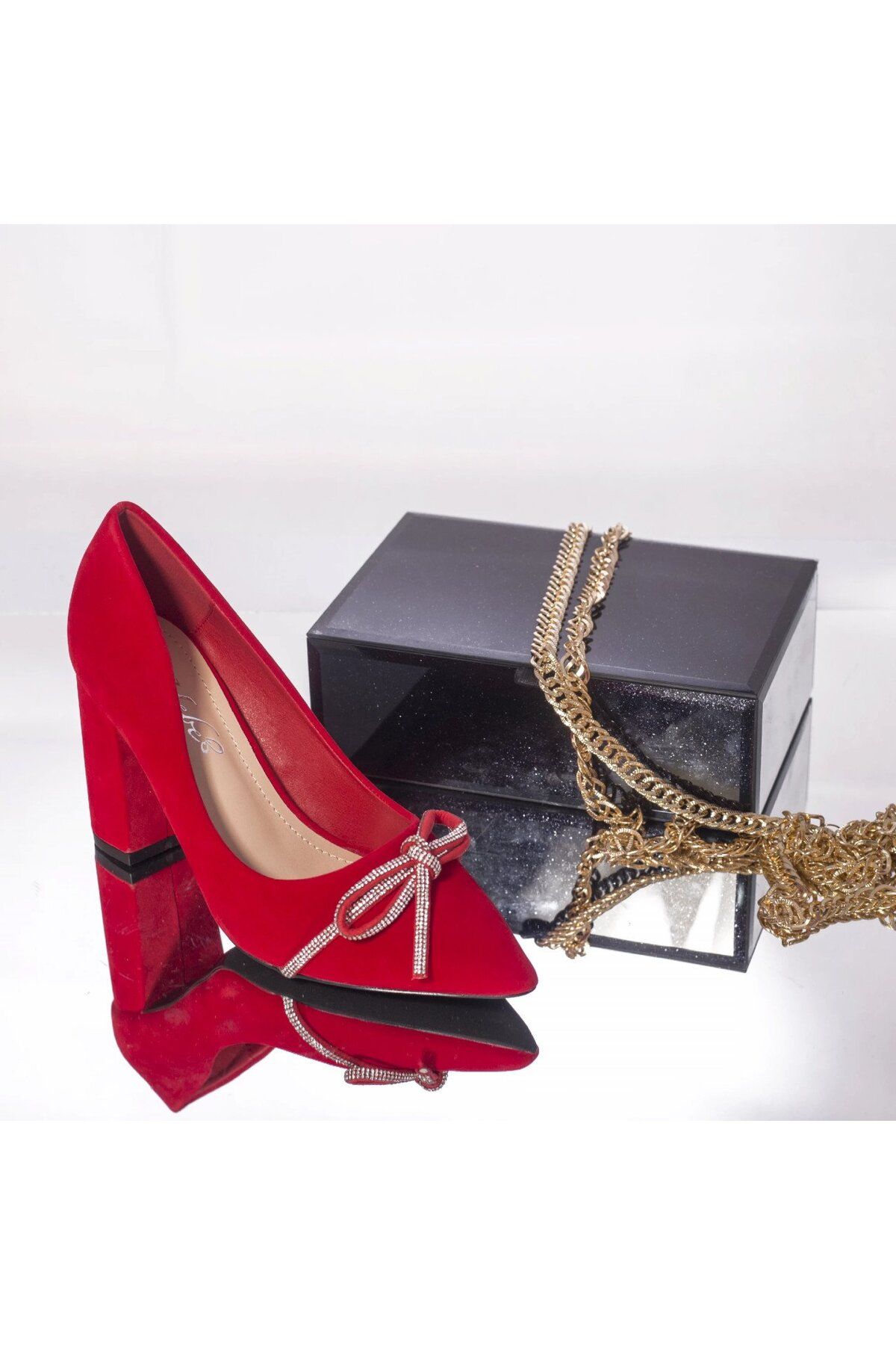 MODA STİL-Johsy high-heeled shoes, red suede leather, 36 3