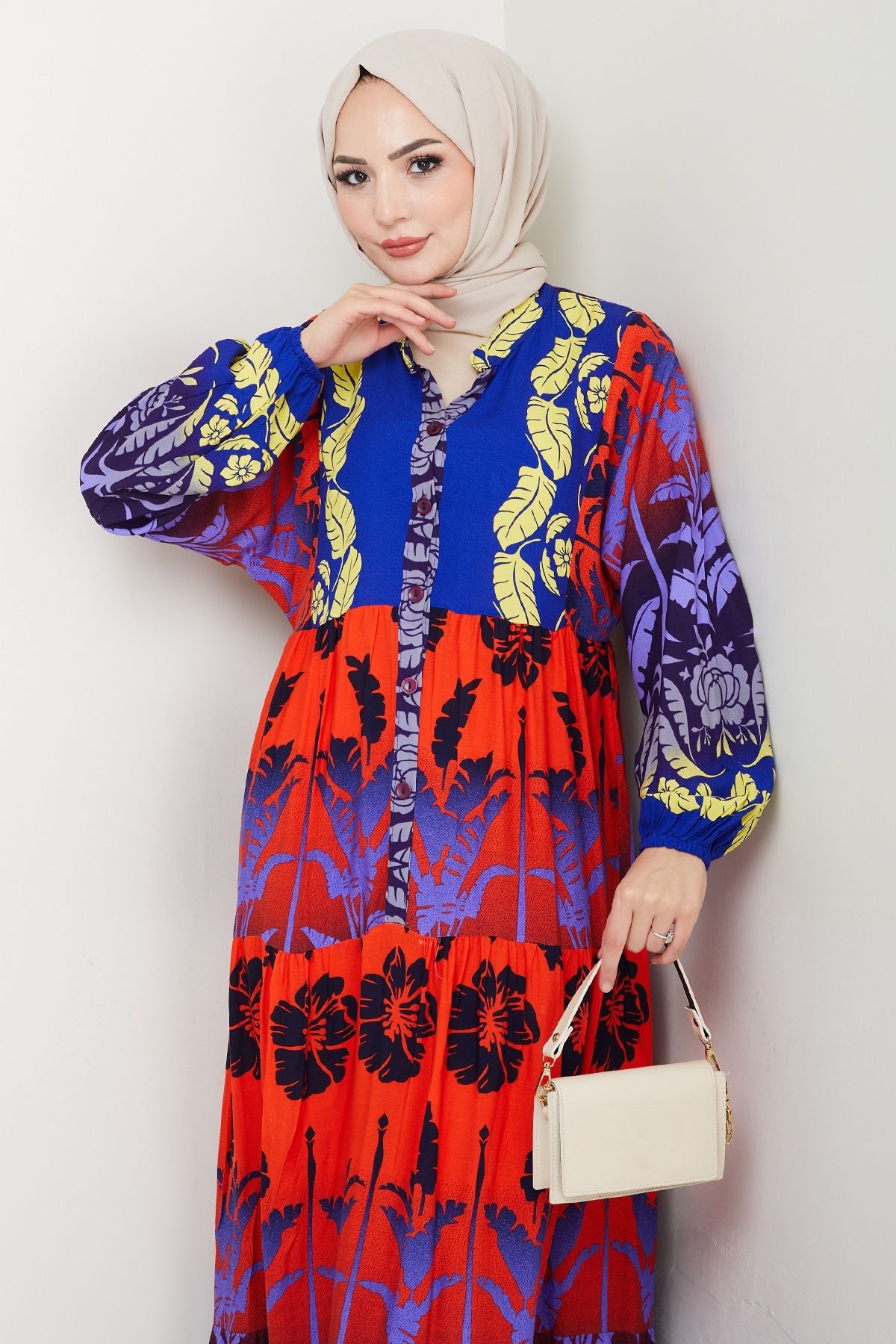 InStyle-Rochie casual din viscoză cu model tropical albastru 3