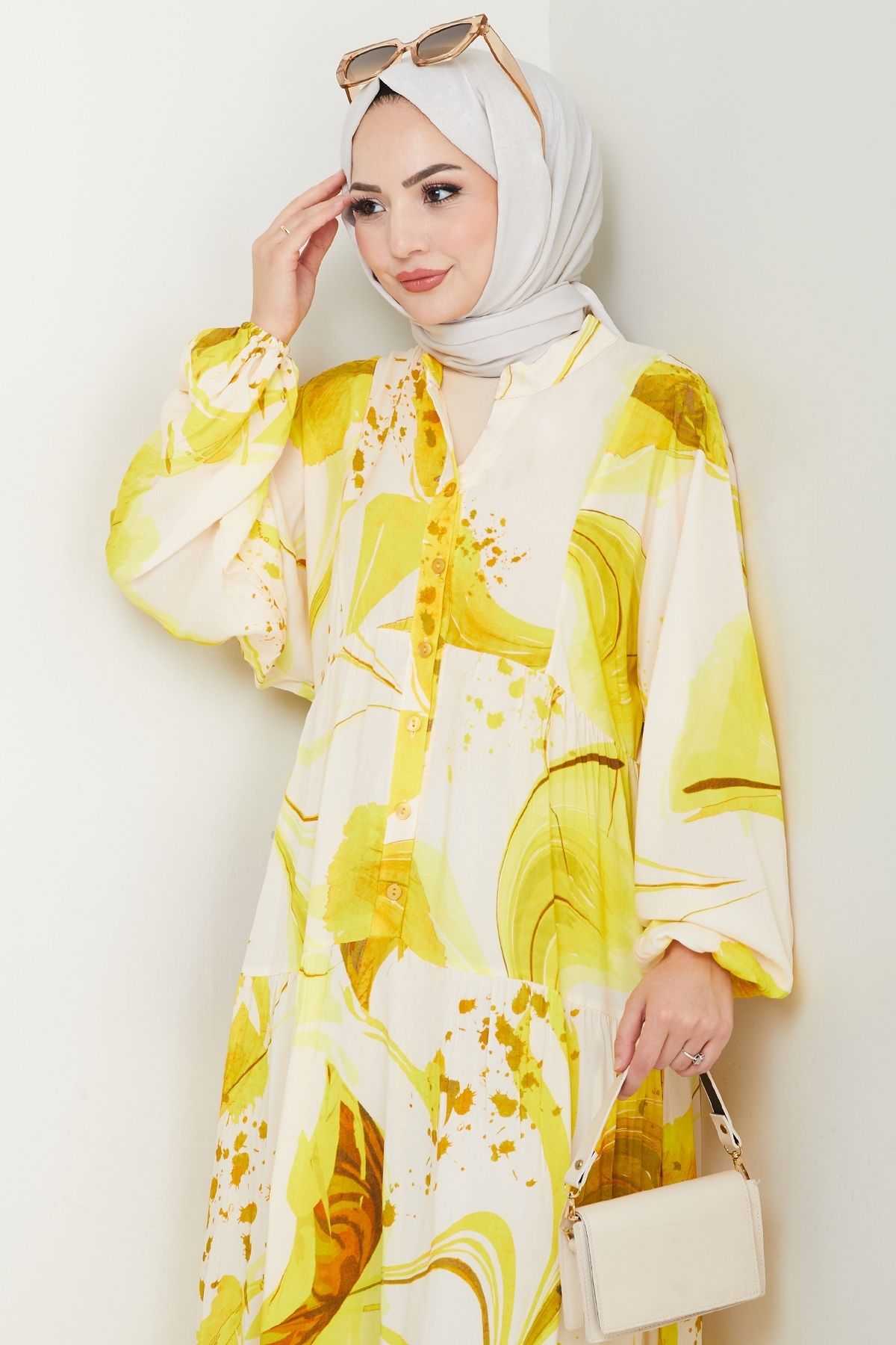 InStyle-Digital Print Pattern Viscose Dress Yellow 4