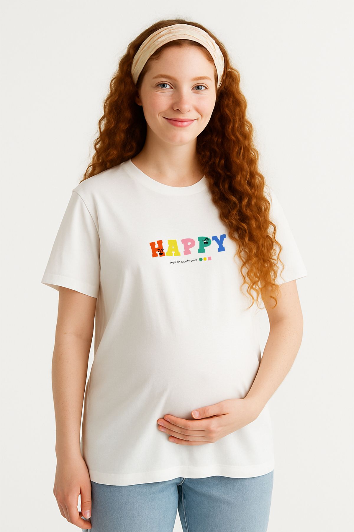 TARZ STİL Premium Yumuşak Penye Kumaşlı Happy baskılı Hamile Tişörtü 22901