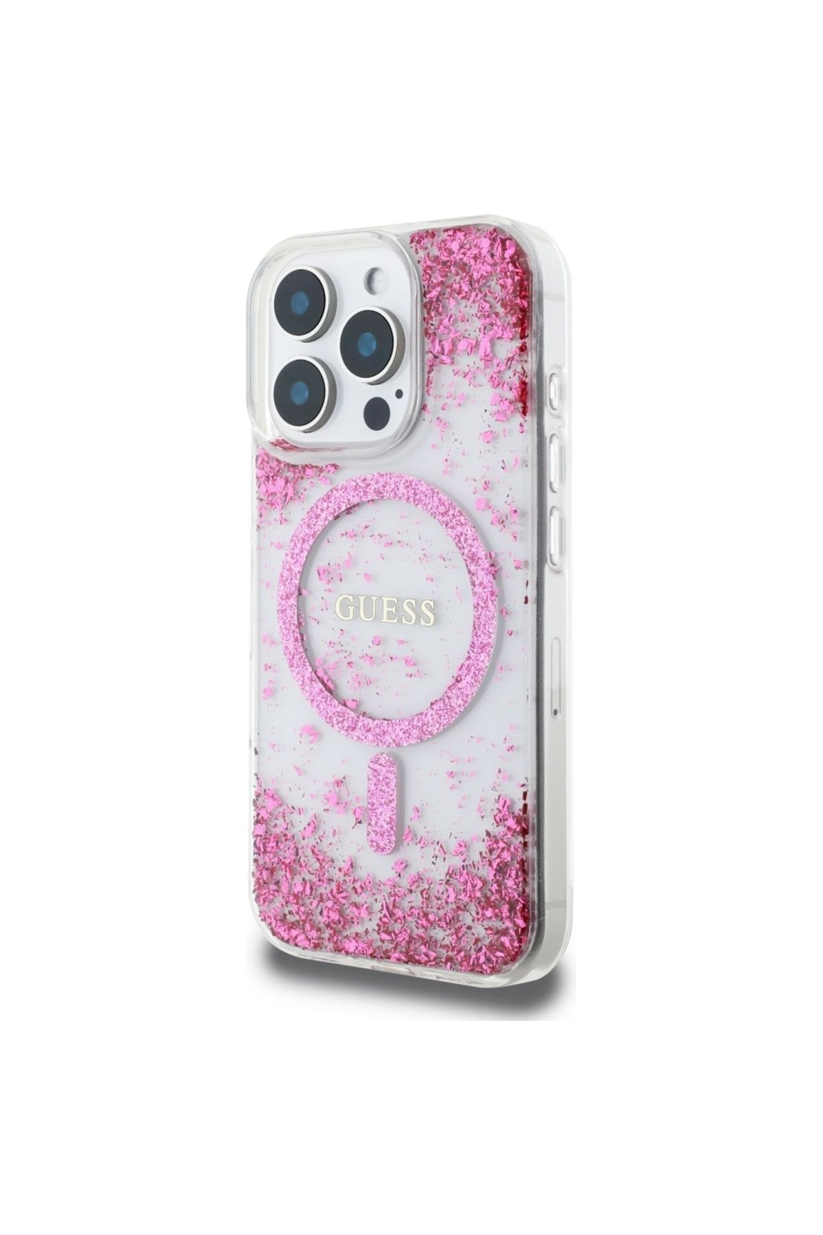 Guess-Case for iPhone 16 Pro - Guess Hardcase Resin Bottom Glitter MagSafe (GUHMP16LRGRGEP) - Pink 3