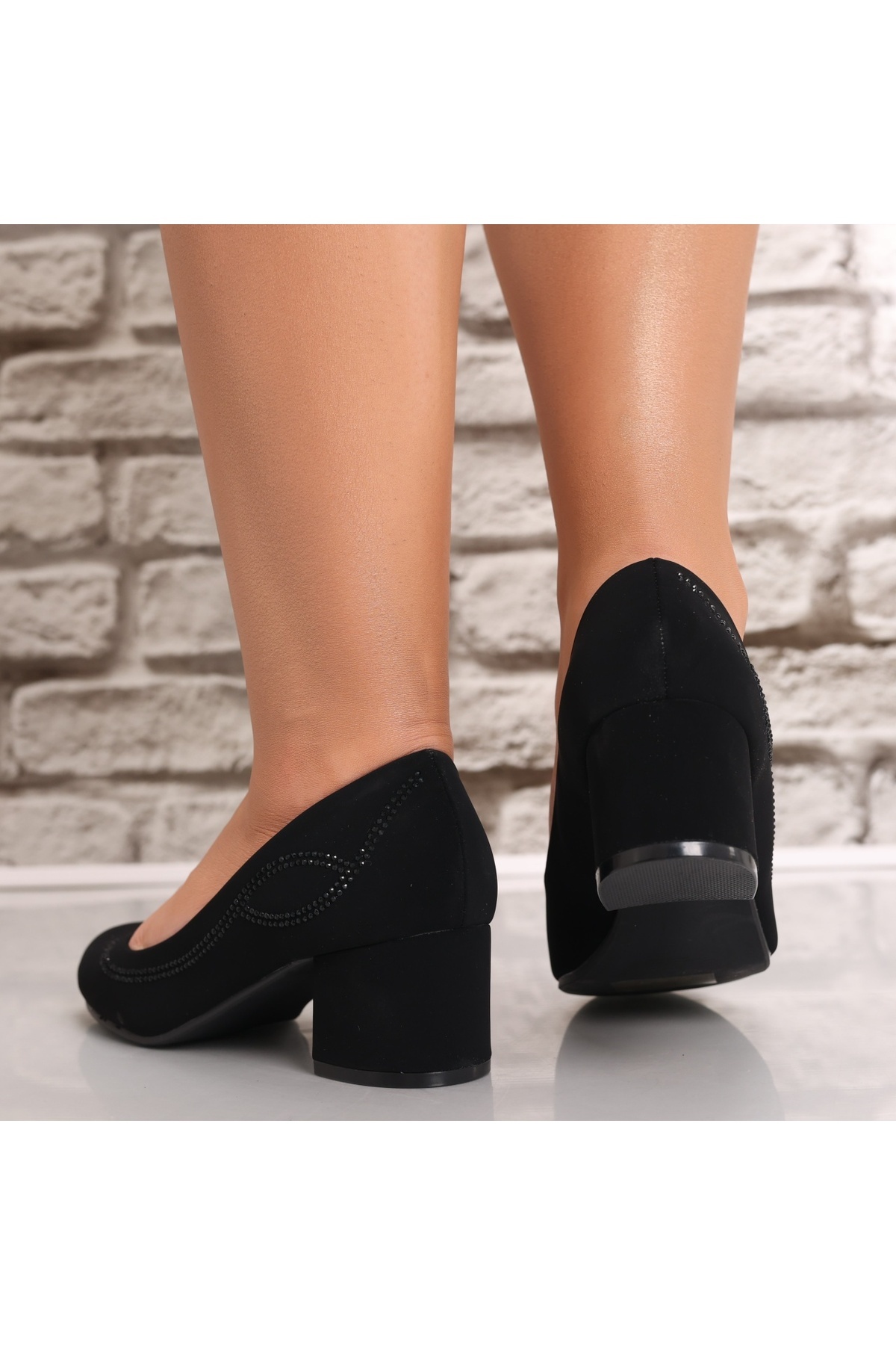 MODA STİL-Women's Black Heeled Shoes Made of Rawana Eco-Suede Leather, 38 7