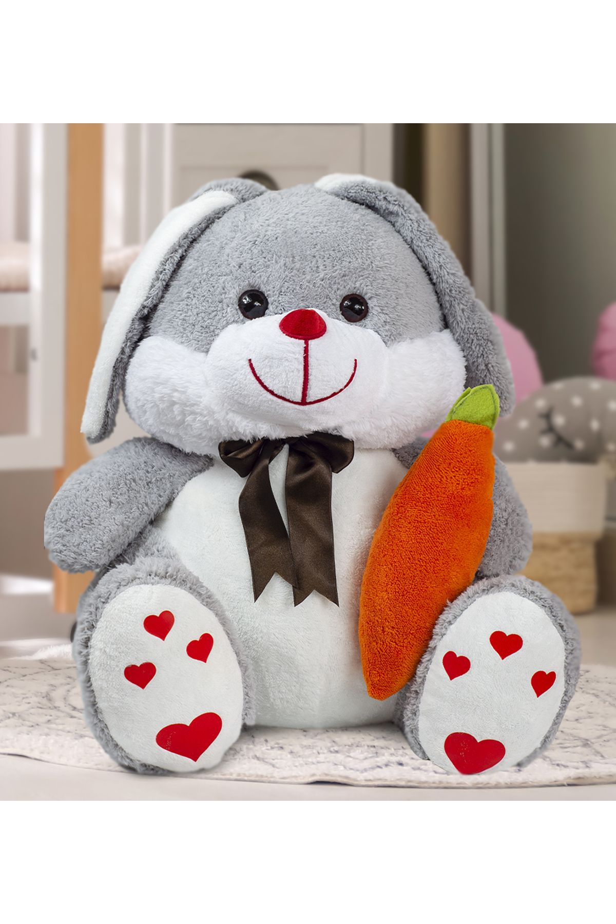 Özgüner Oyuncak Sevimli Tavşan Peluş 80 cm Elinde Havuç Tutan, Yumuşacık Oyuncak