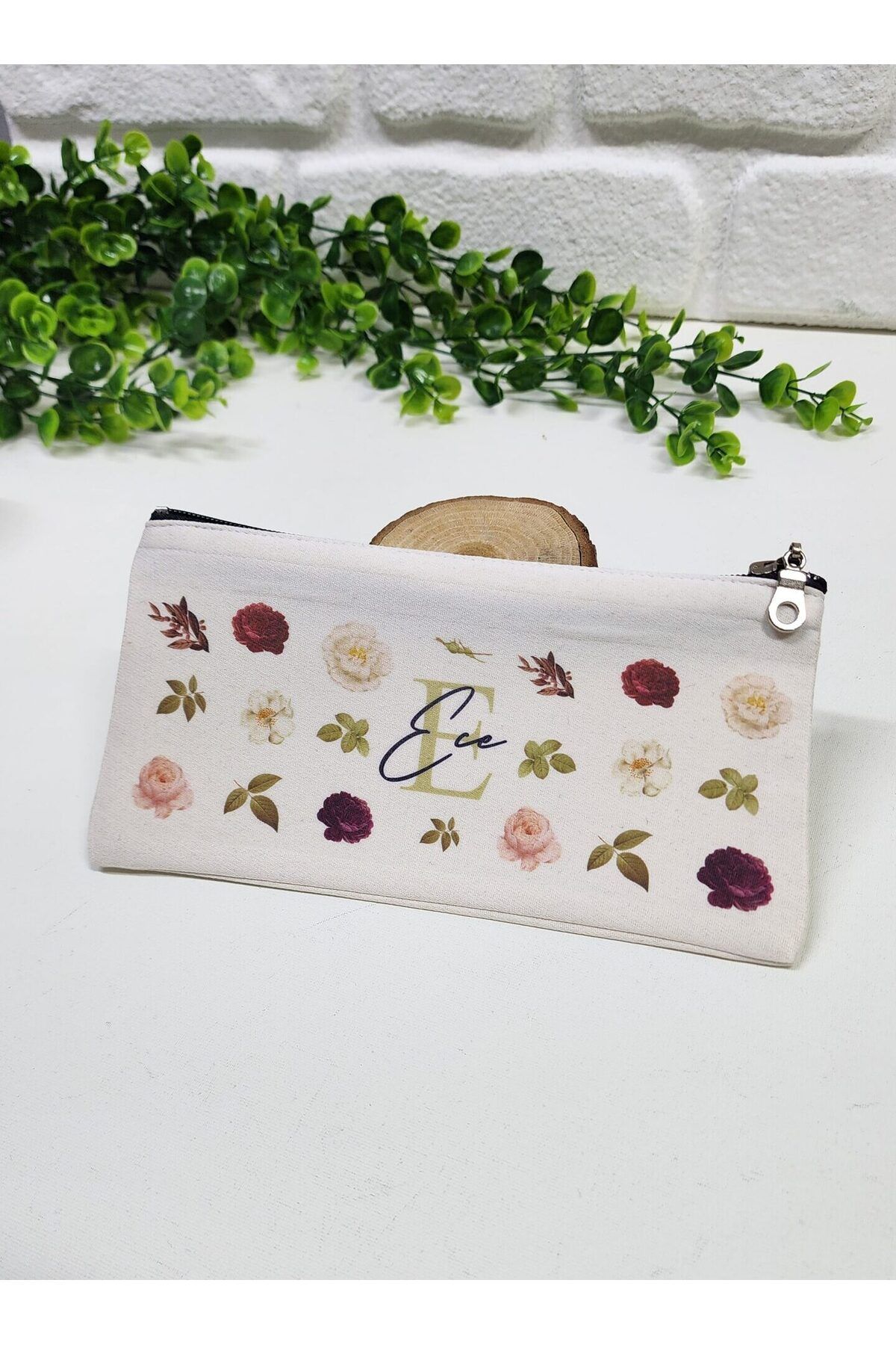 happy mountains Kişiye Özel İsimli Kalemlik Gül Desenli Kişiye Özel Kalemlik Baskılı Bez Mini Organizer