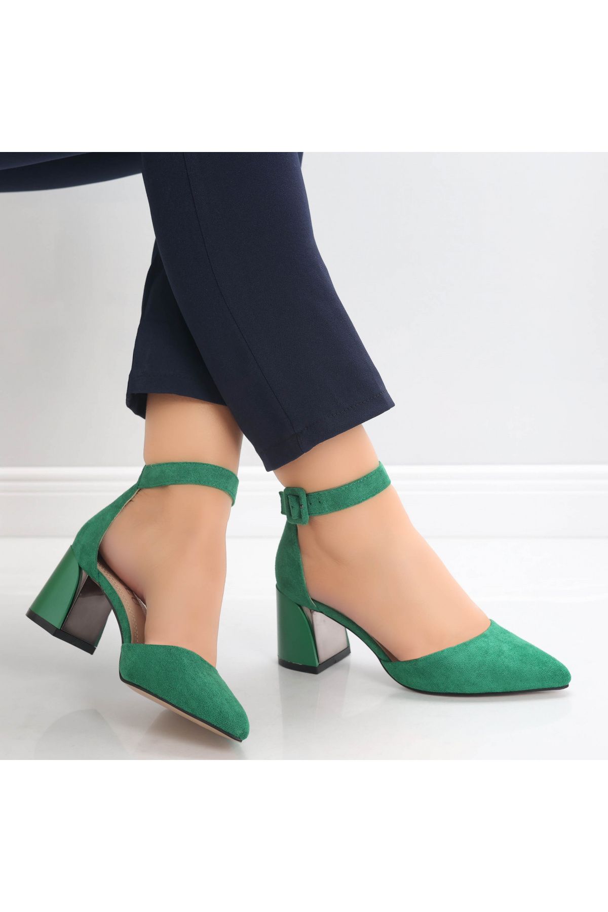 MODA STİL-Women's Green Heeled Shoes Made of Eco-Suede Leather Ananda, 38 1