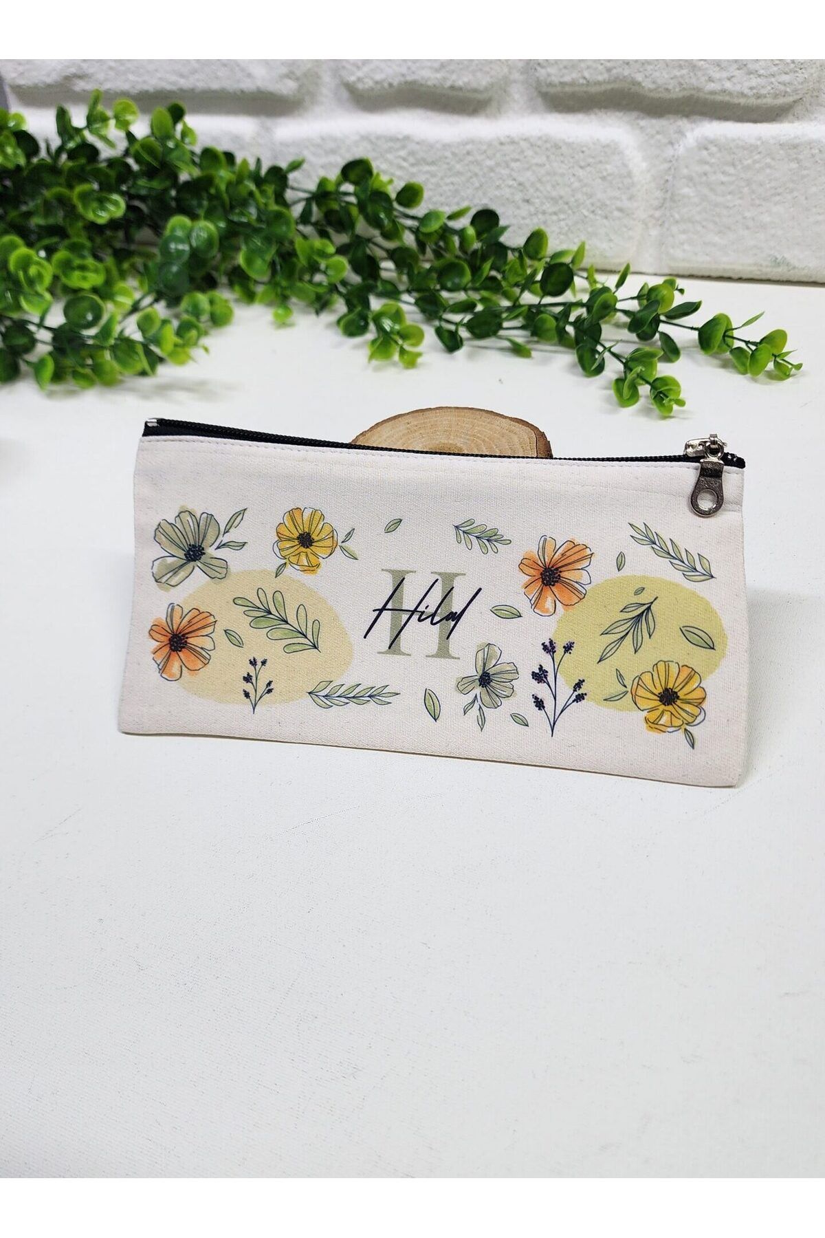 happy mountains Kişiye Özel İsimli Kalemlik Mavi Yaprak ve Renkli Çiçek Desenli Kişiye Özel Kalemlik Mini Organizer