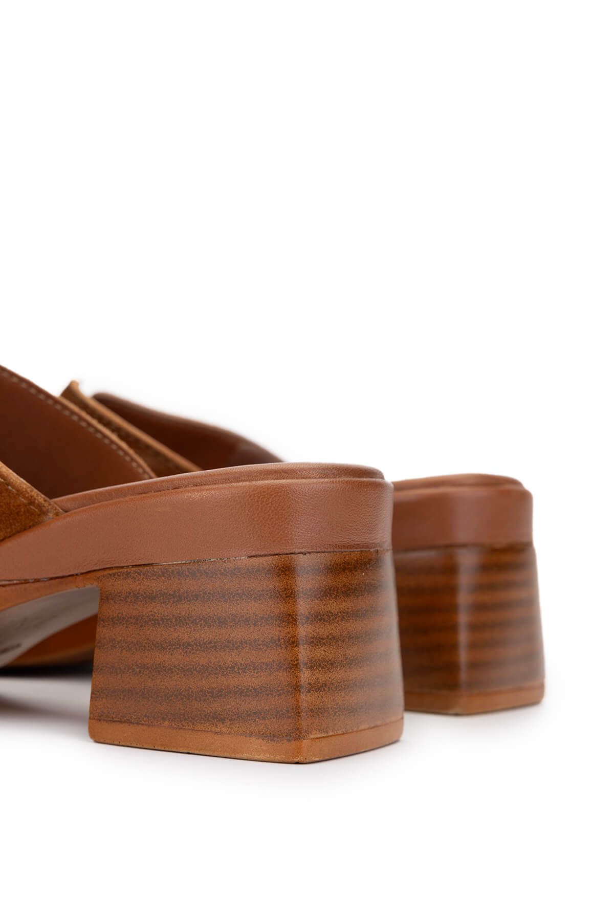 Tamer Tanca-Women's Genuine Leather Tan Suede Heeled Slippers 5