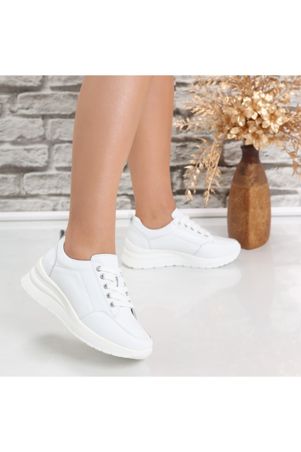 MODA STİL-Women's White Sports Shoes Made of Genuine Leather Oblan, 38 3